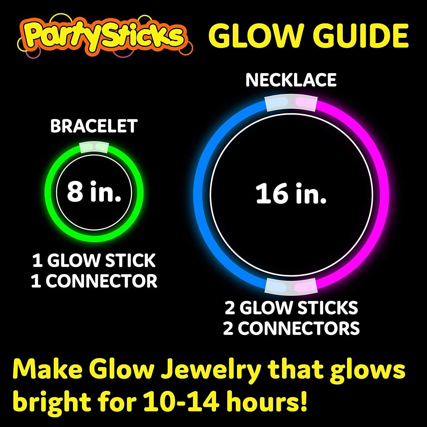 100Pk 8 Inch Glow Sticks with Connectors for Necklaces and Bracelets Set