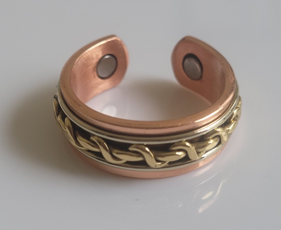 Solid Pure Copper Magnetic Ring Men Women Arthritis Adjustable Ring - Tri Tone