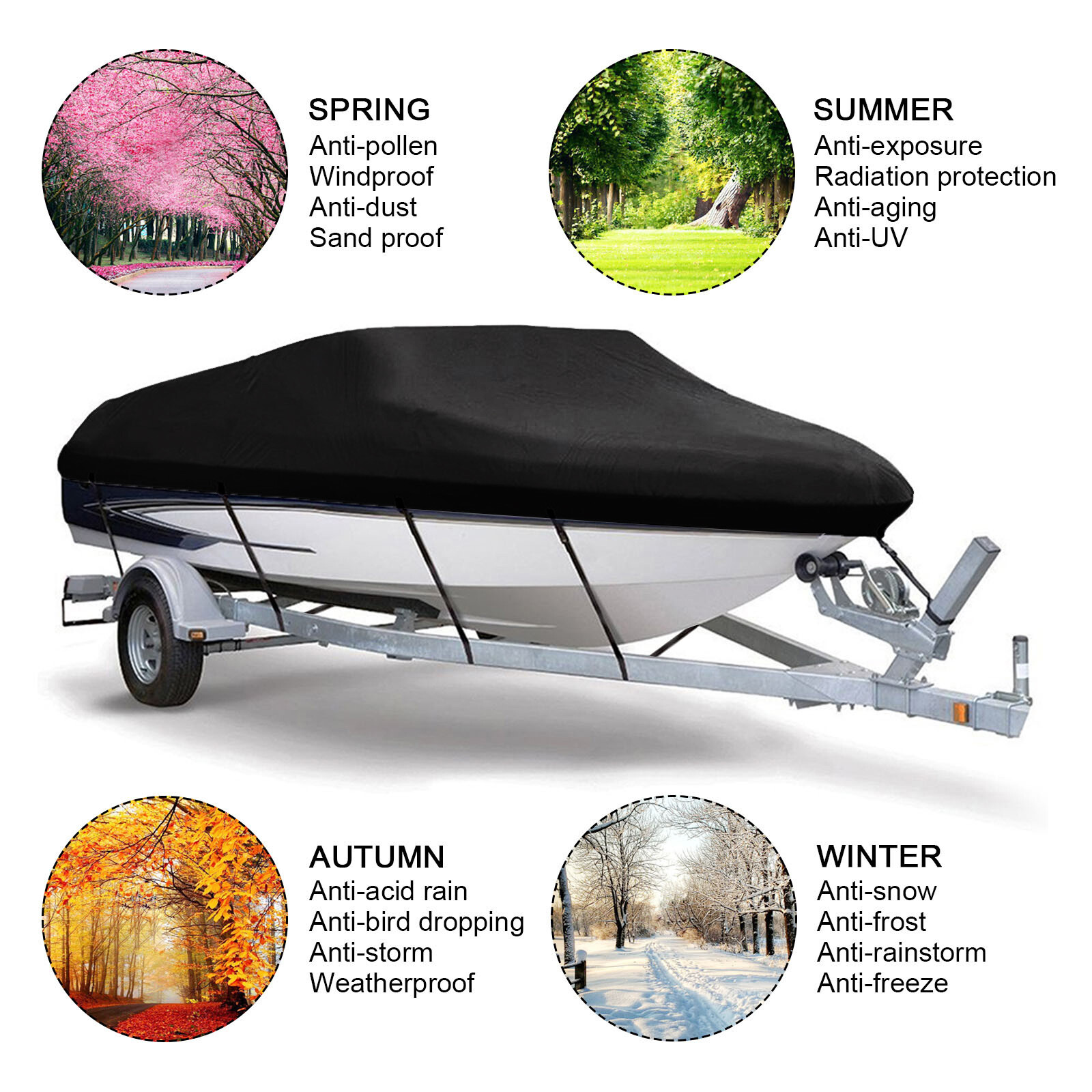 17' 18' 19' Heavy Duty Boat Cover Trailerable Fishing Ski Bass V-Hull Runabouts