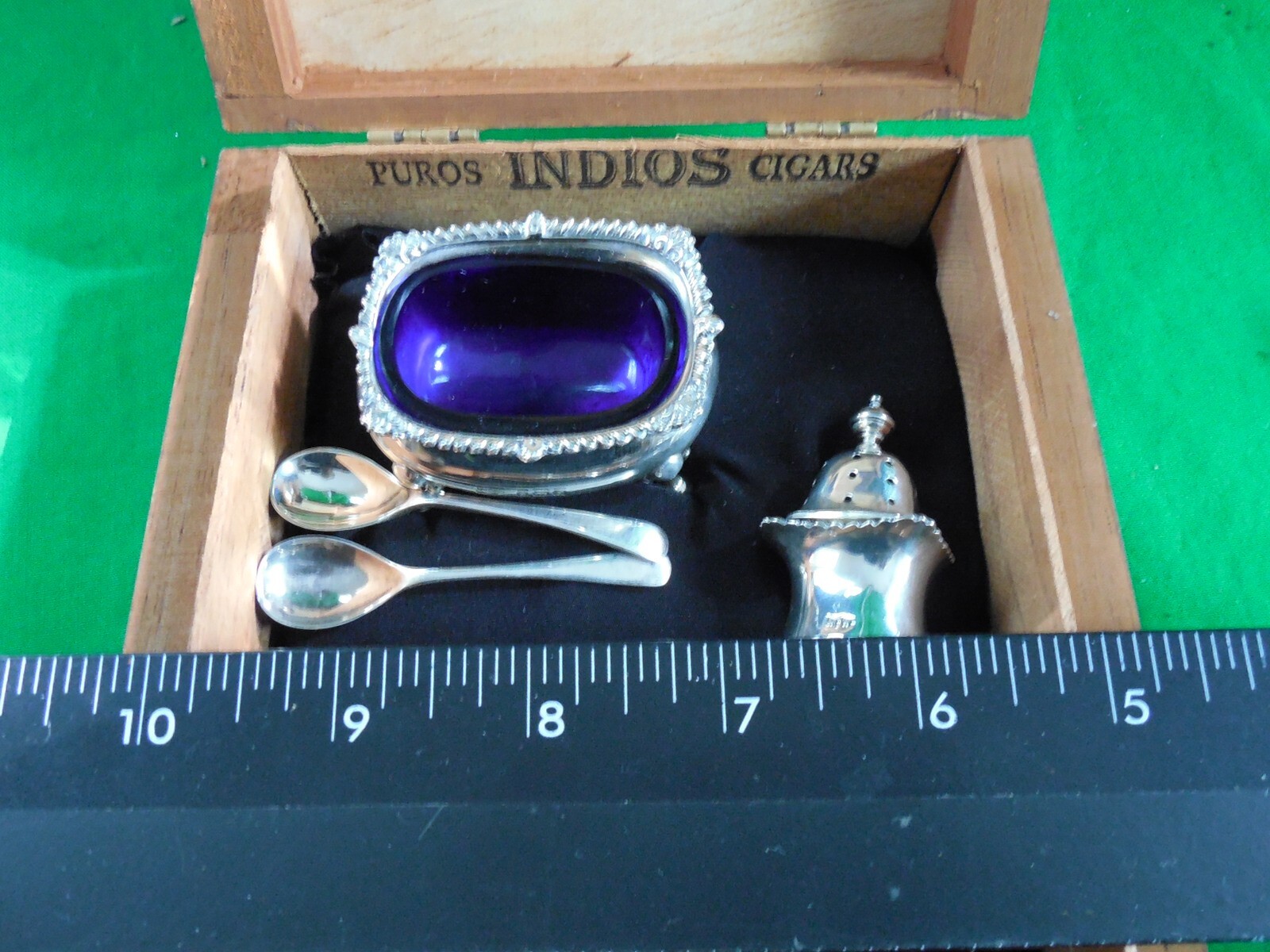 Mappin & Webb Sterling Silver Condiment Set in Cigar Box ~