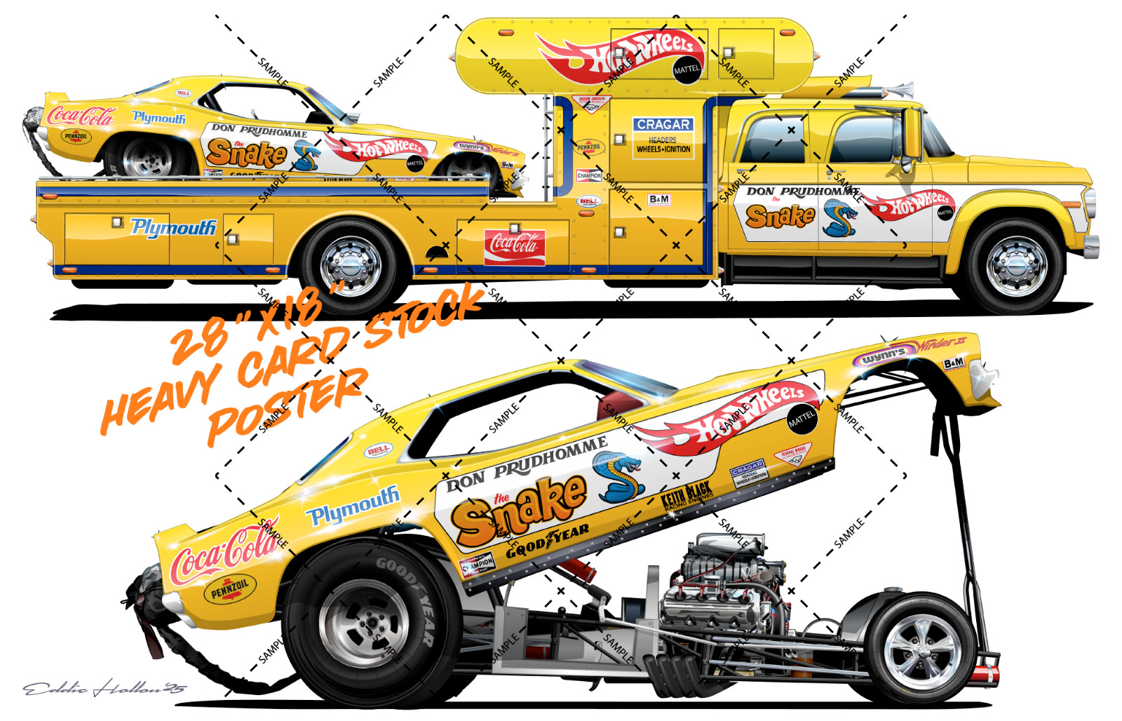 Set of 5 Snake & Mongoose I & II Funny Car & Hauler 28X18" Poster 022-026