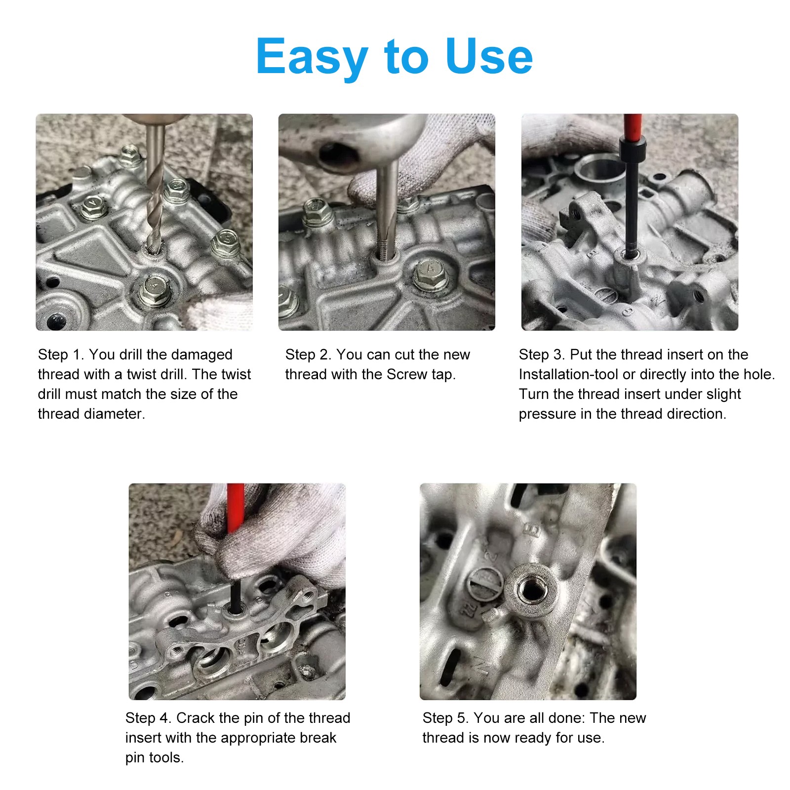 25PCS M8 x 1.25 Thread Repair Kit Stainless Steel Helicoil Insert Set w/ HSS Tap