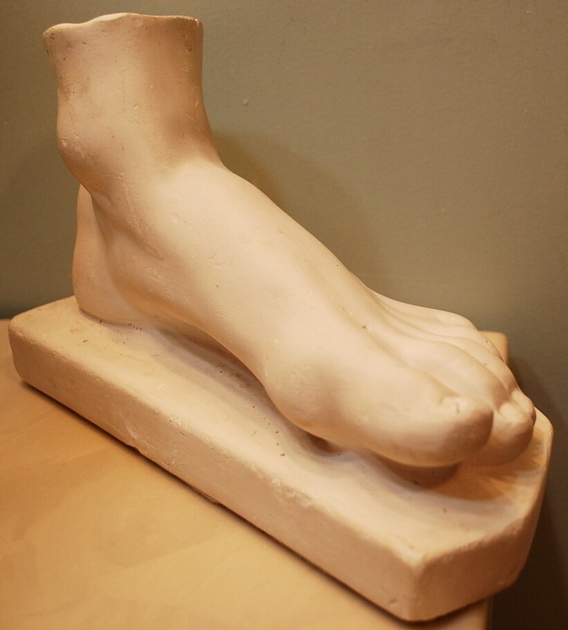 Antique Life Sized MALE HUMAN FOOT PLASTER CAST SCULPTURE 1920s European Art 10"