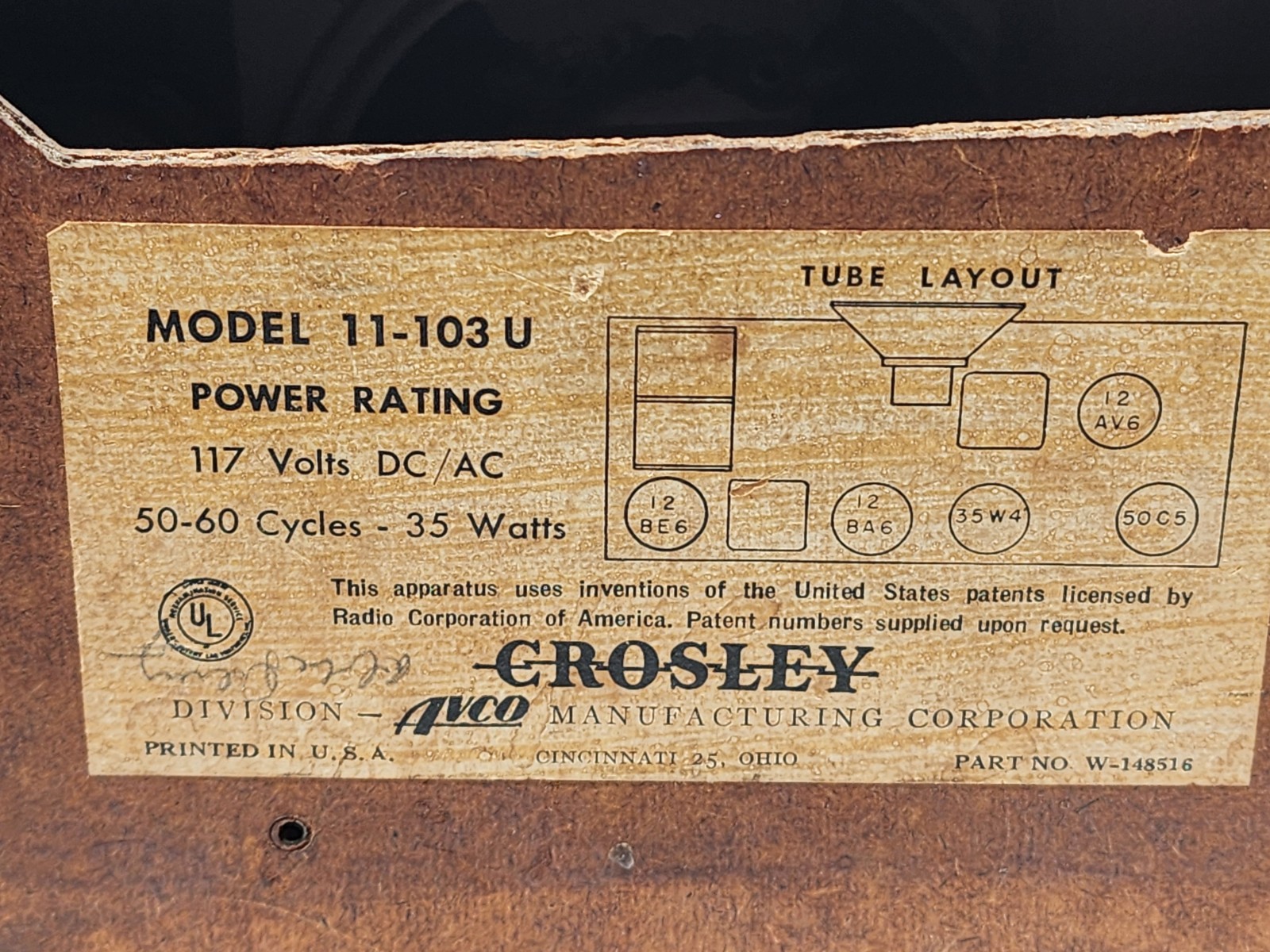 1951 Crosley "Bullseye" Tube Radio Mid-Century Atomic Era Model 11-100 Series
