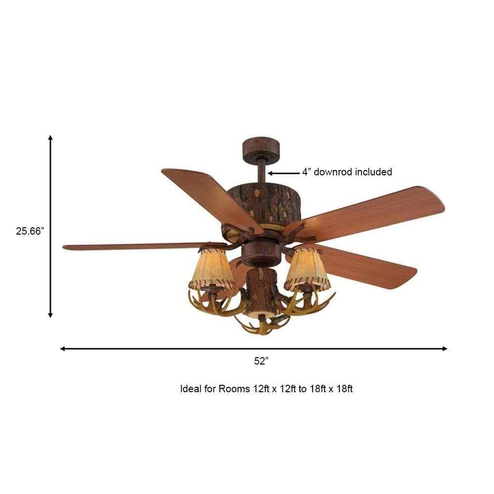 Lodge Ceiling Fan 52 in. Rustic Style Antler Kit LED Nutmeg Light Remote Control