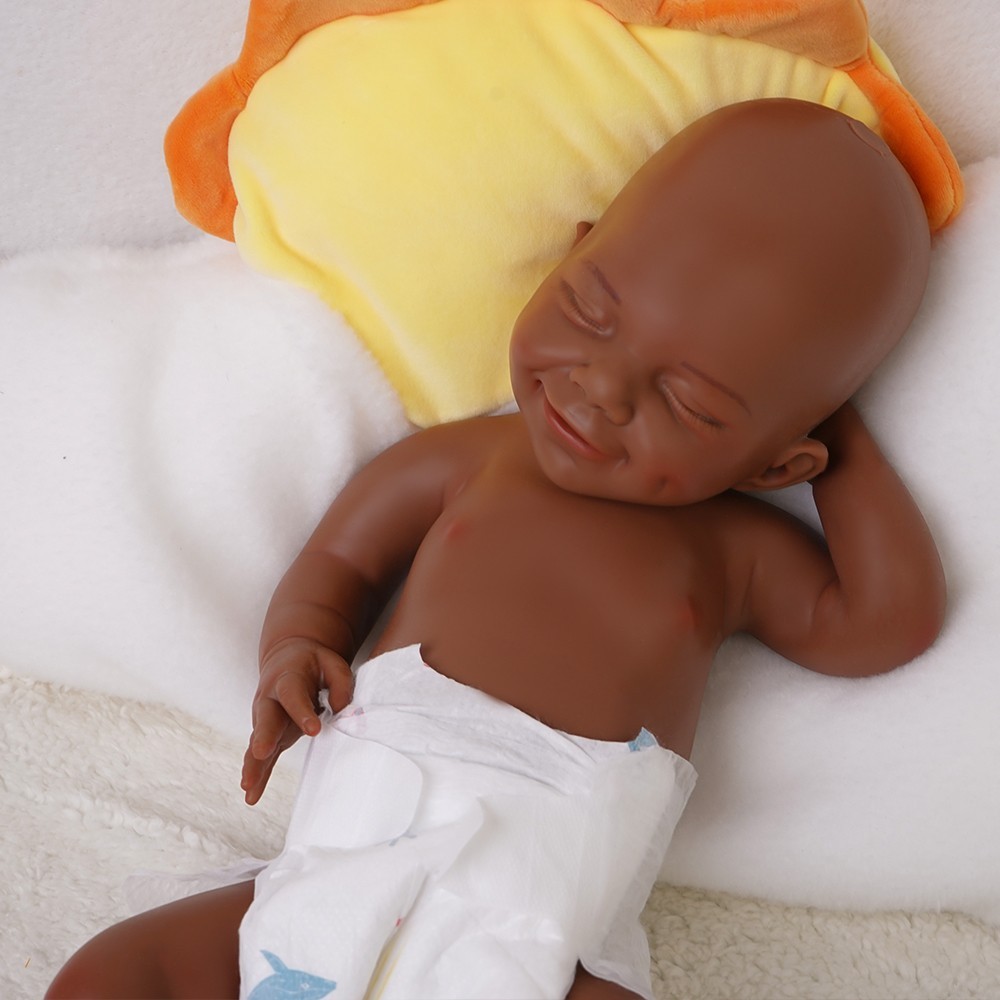 17.72 inch Silicone Reborn Baby Dolls Lifelike Newborn Girl Dolls Dark Brown