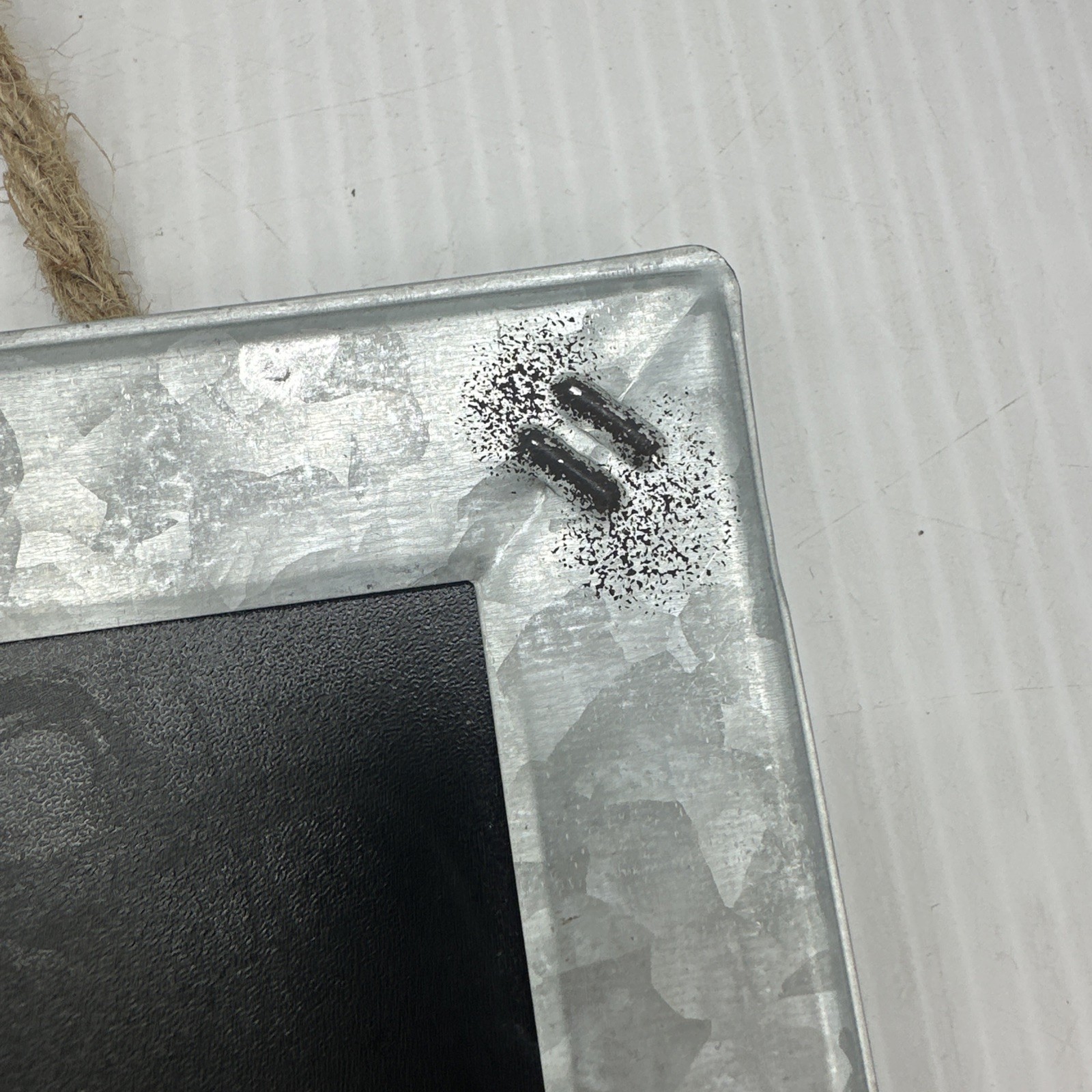 12”x8” Chalk Board with Galvanized Metal Frame With Rope Rectangle {1}