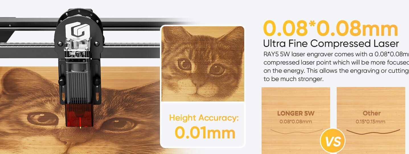 60W Laser Engraver 10000mm/min High Precision Laser Engrave Longer Ray5 5W