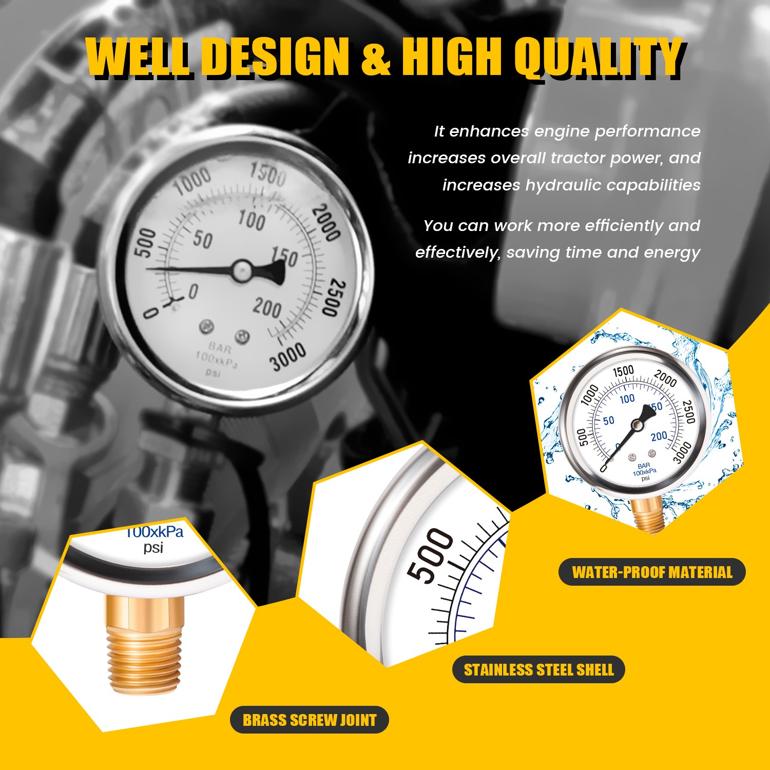 Replace for KUBOTA HST Boost Kit W/Gauge HST Hydraulic Shims Fit for KUBOTA MX