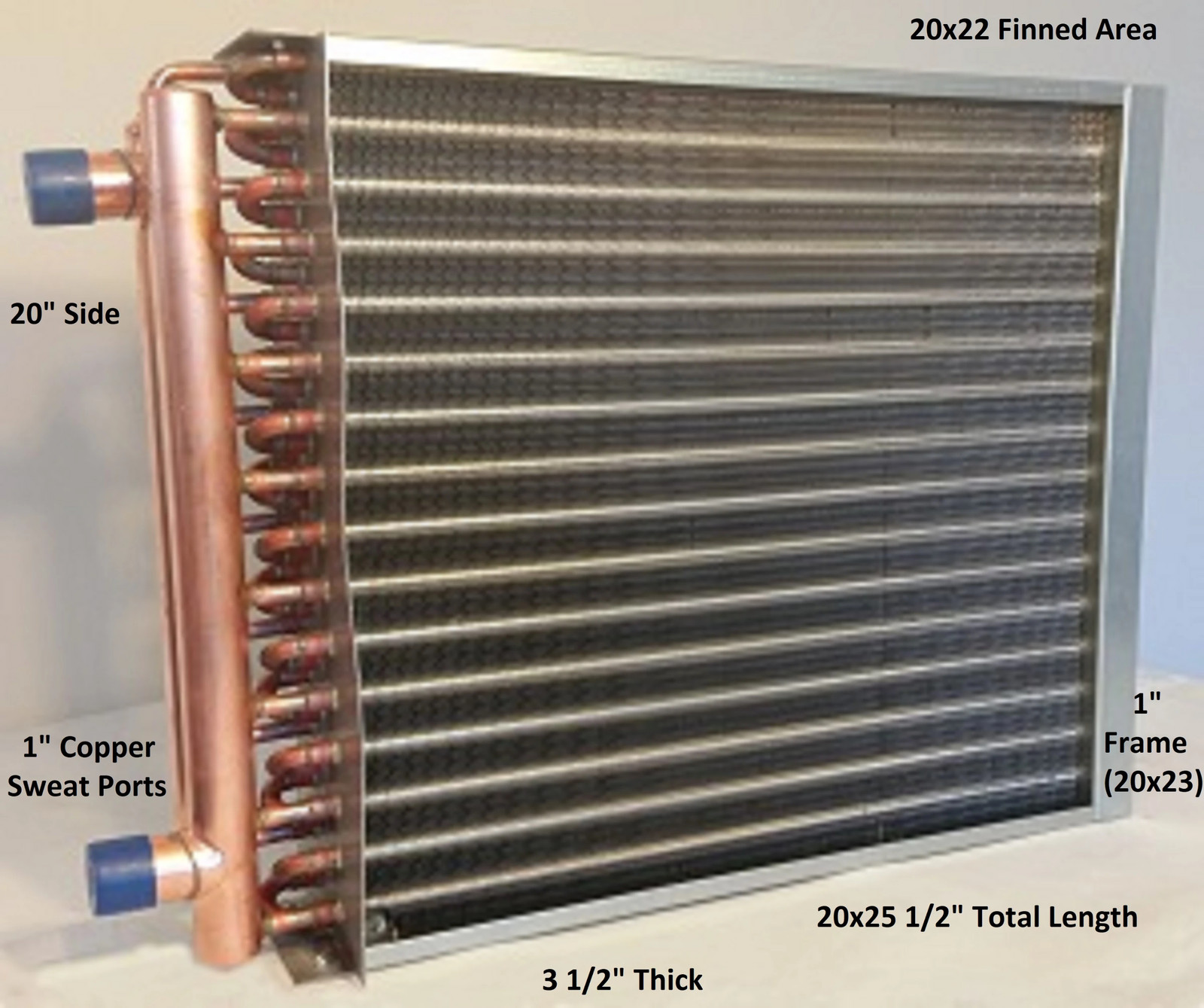 20x22  Water to Air Heat Exchanger 1" Copper Ports With Install Kit