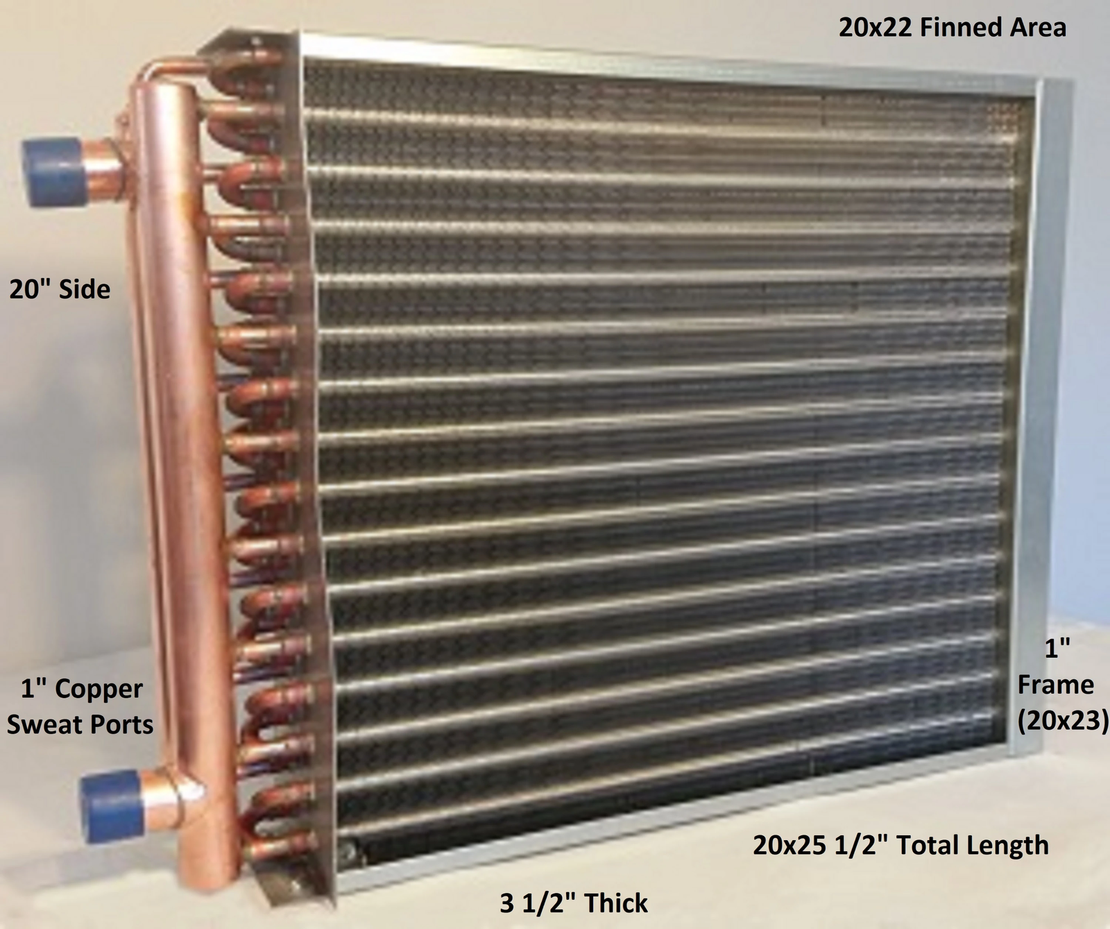 20x22 Water to Air Heat Exchanger 1" Copper Ports With Install Kit