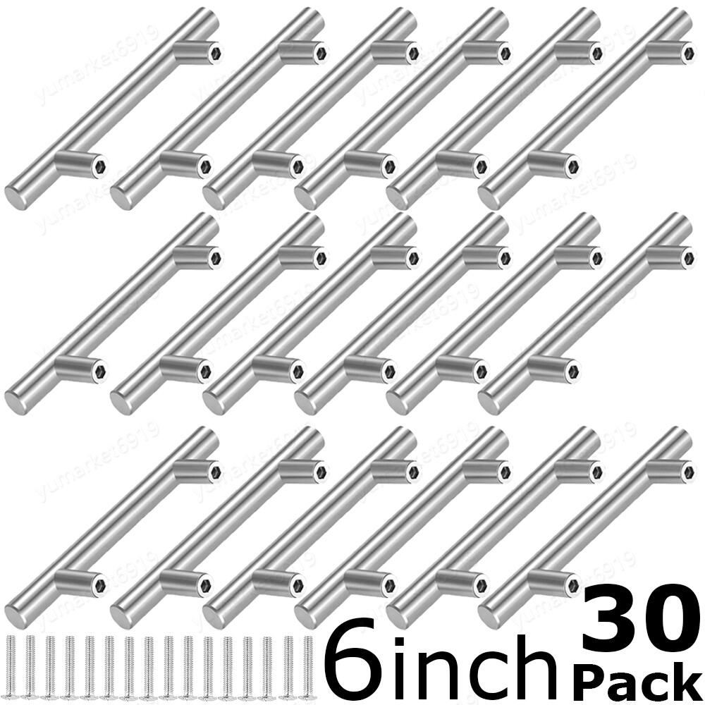 30Pack Brushed Nickel Kitchen Cabinet Pulls Stainless Steel Drawer T Bar Handles