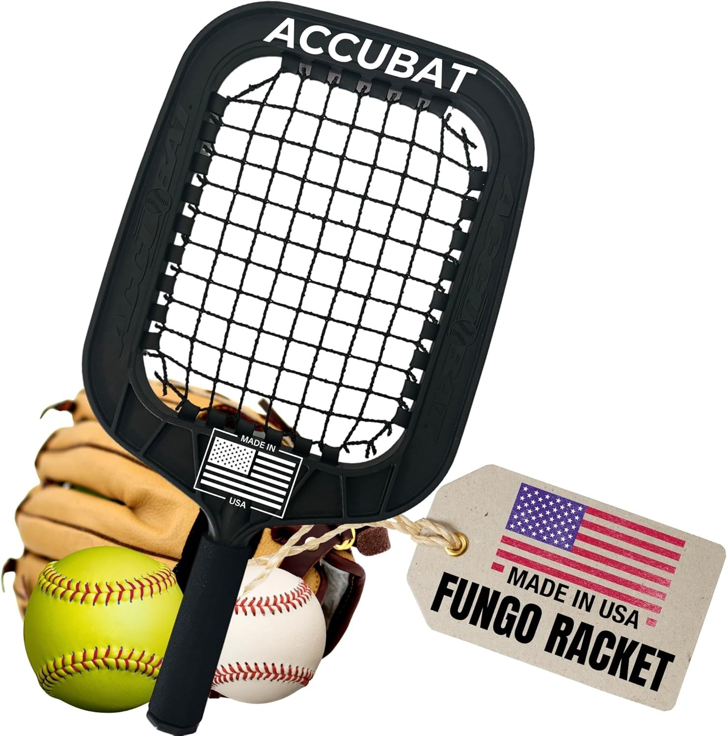 Accubat Fungo Racket for Baseball & Softball Training - USA Made Baseball Racket