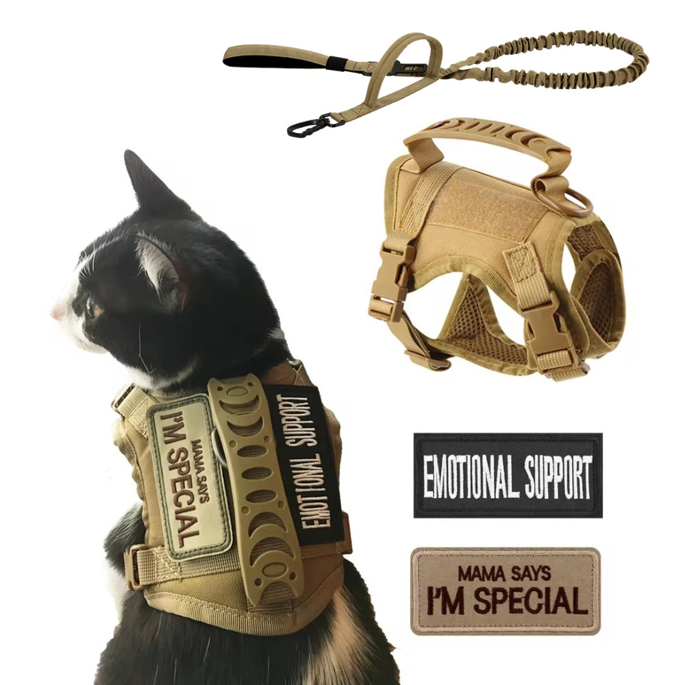 Tactical Cat Vest Leash Patch Set for Cat and Small Dogs Cat Harness Adjustable