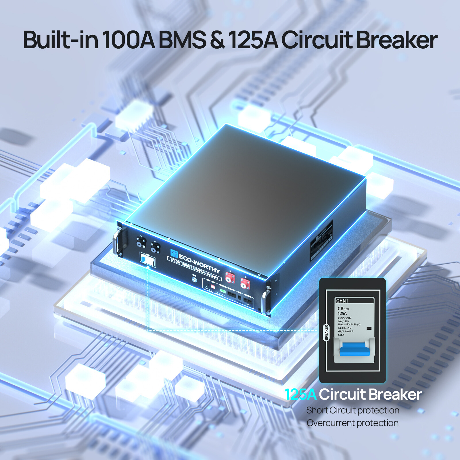 ECO-WORTHY 10.24kWh 48V 100AH Server Rack LiFePO4 Lithium Battery 3U Size Home