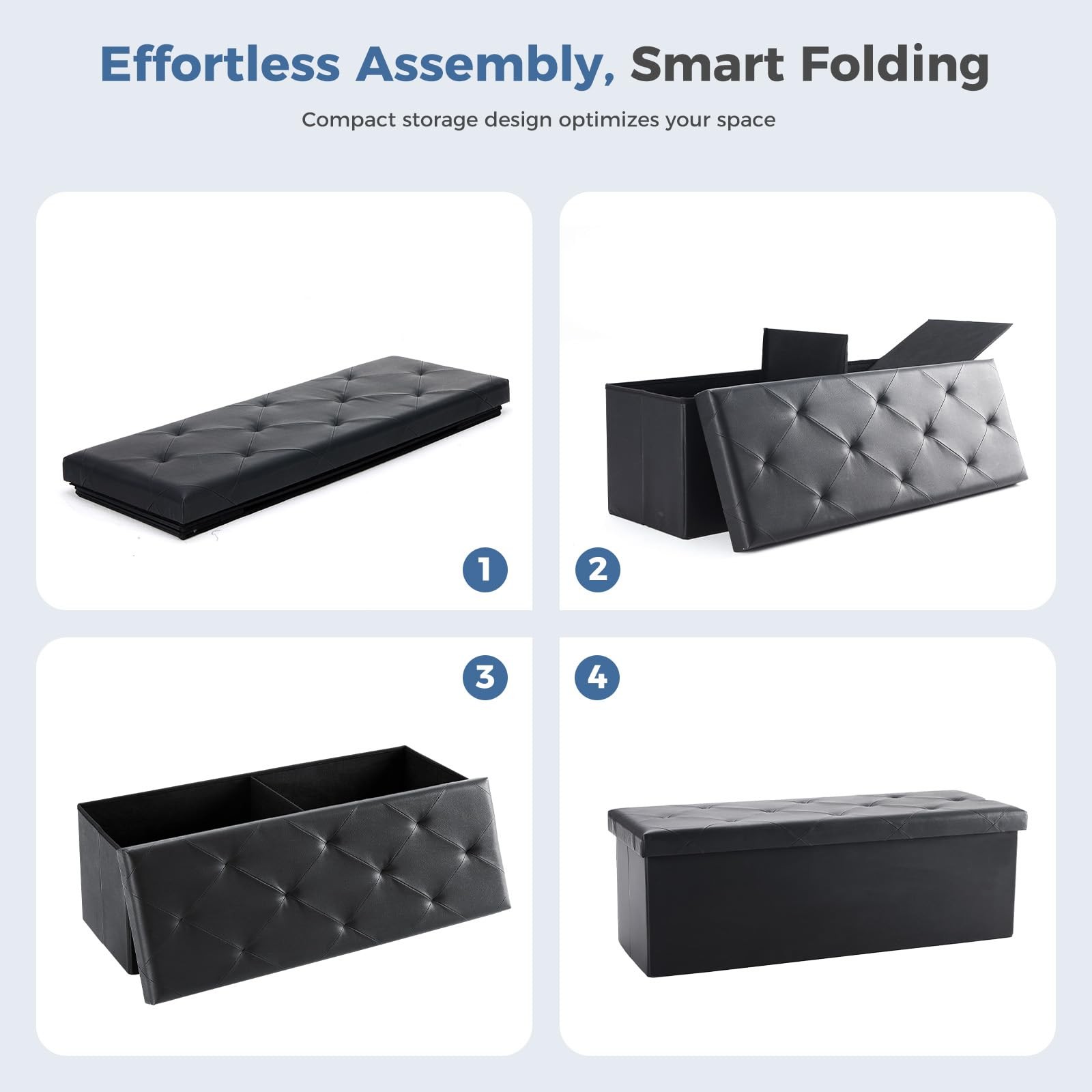 43 Inches Foldable Storage Ottoman Bench, Foot Rest Stool, Synthetic Leather ...