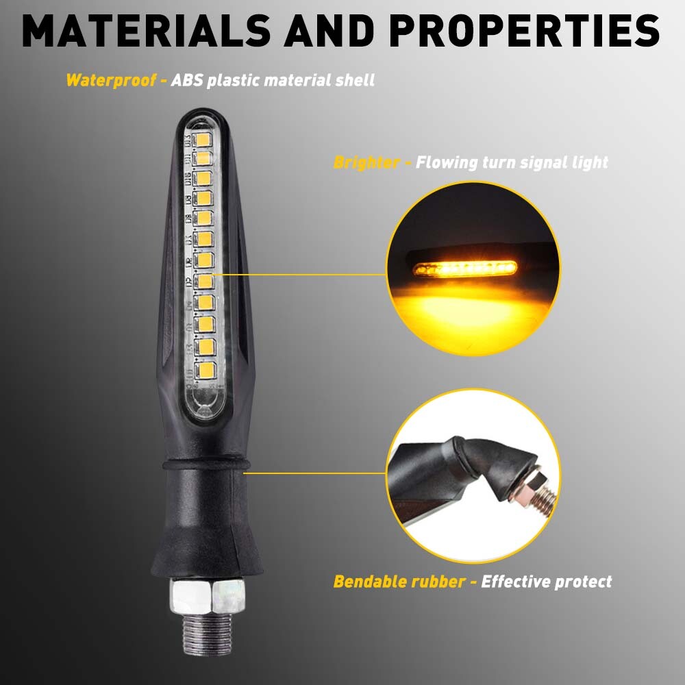 4X Motorcycle Sequential LED Turn Signal Blinker Light Indicator Amber Universal
