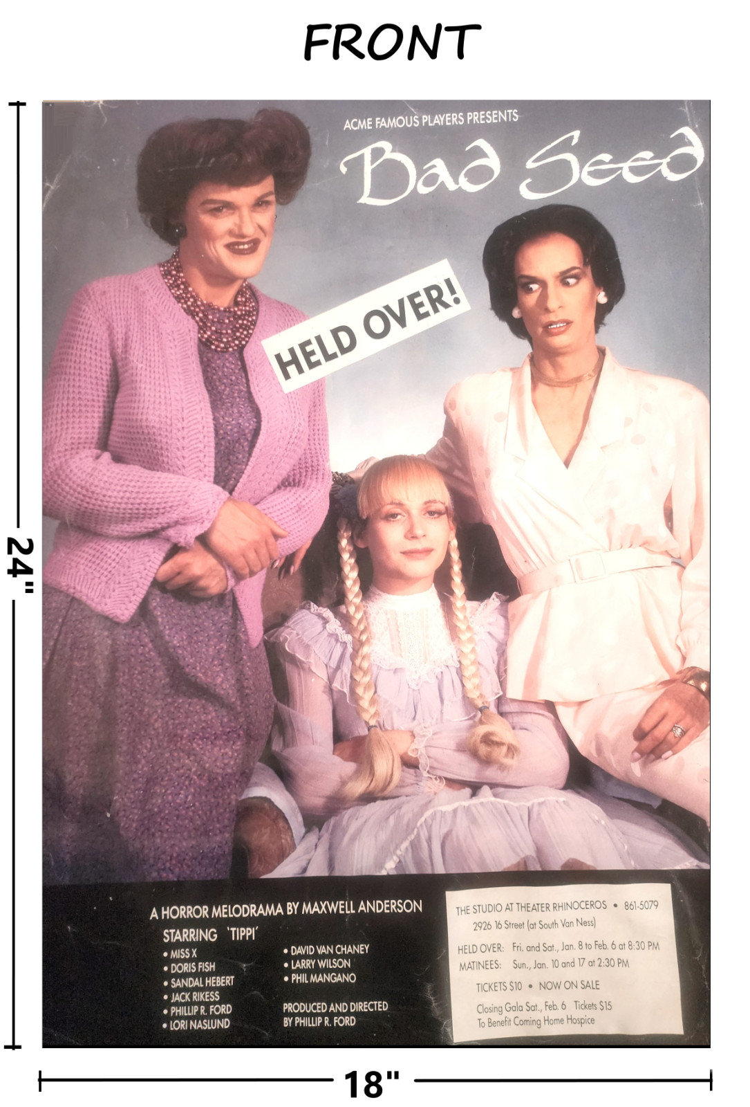 1988 LGBTQ Theater Rhinoceros Poster - Doris Fish, Tippi, Miss X SF Drag History