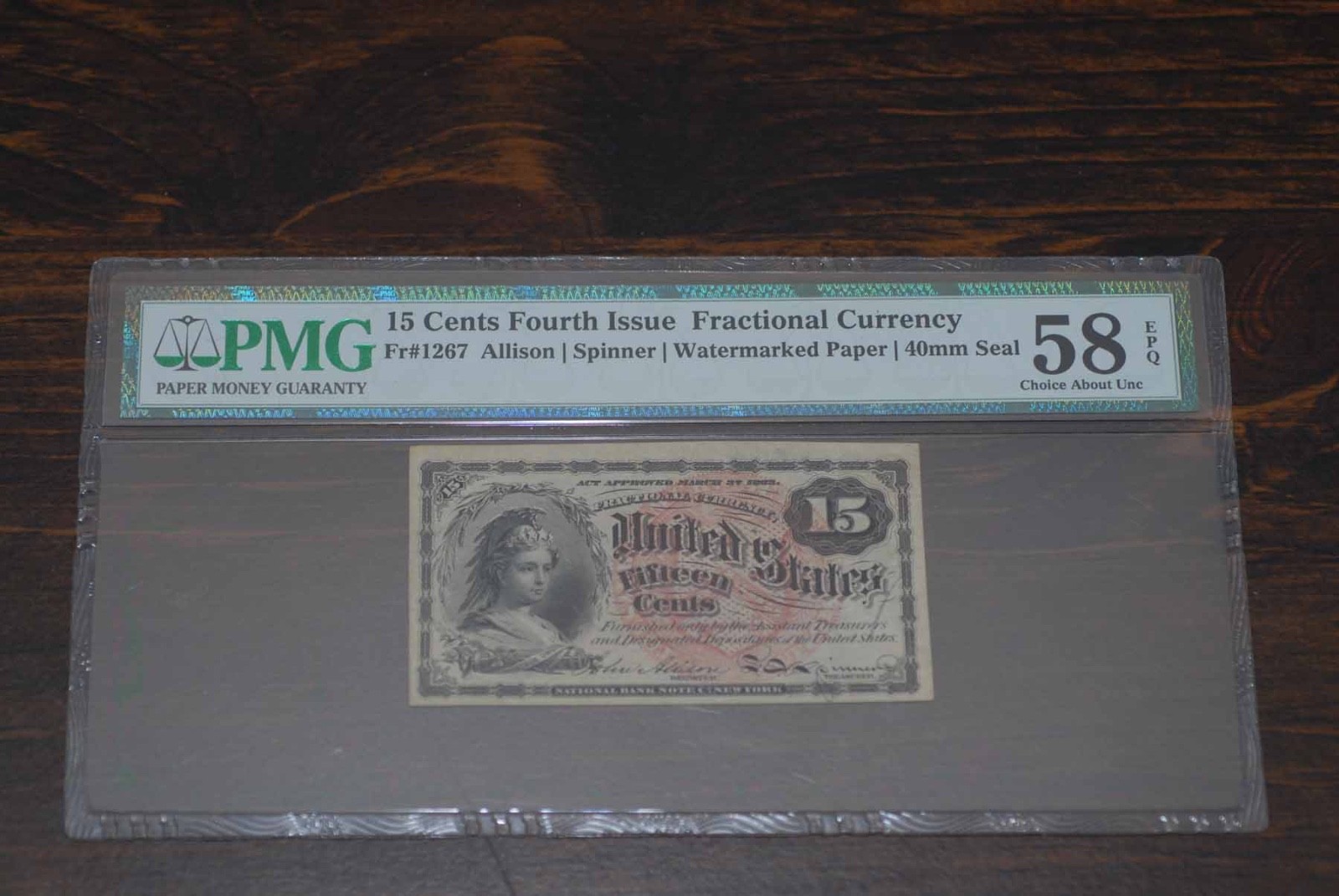 15 Cent, Fourth Issue, US Fractional Currency, PMG 58, EPQ