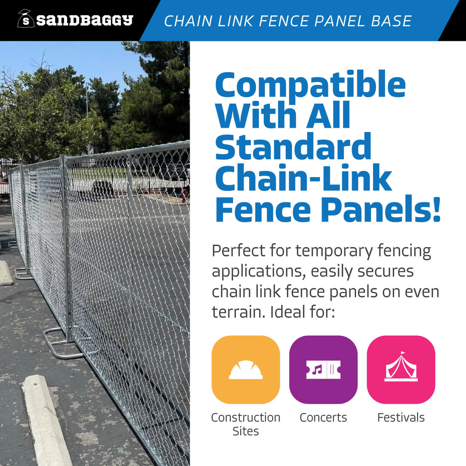 Sandbaggy Chain Link Fence Panel Base (Galvanized) - Temporary Fencing Stands