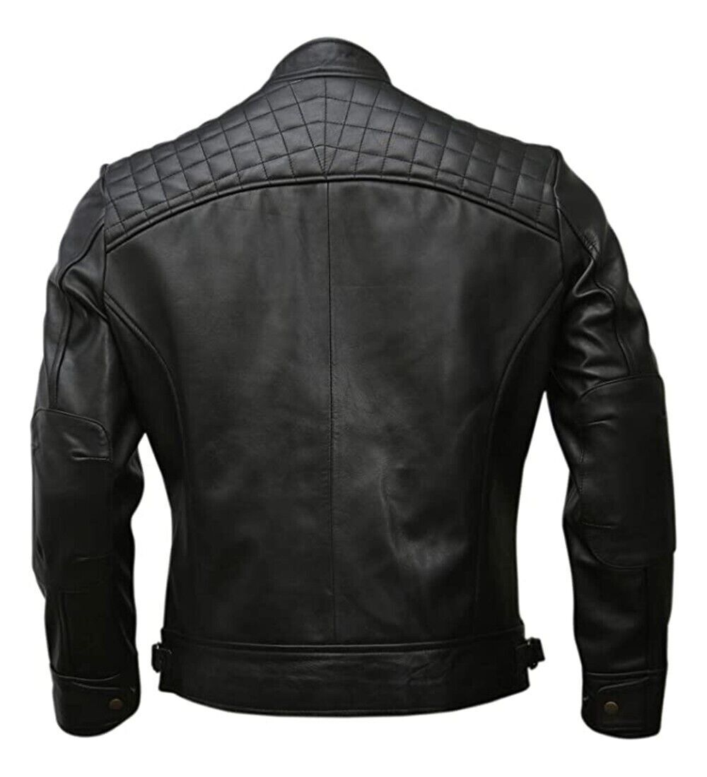 Men's Café Racer Biker Leather Jacket Black Brown Motorcycle Genuine Leather