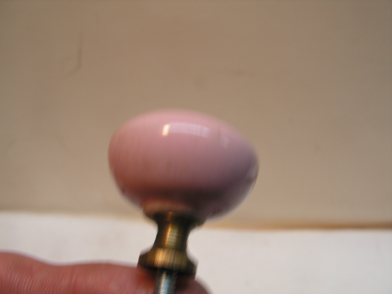 4 Vintage Porcelain Drawer Pull Handle PINK SPIRAL Cabinet Knobs NICE!
