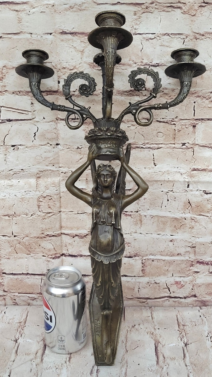 Wall Mounted Hanging Figural Female Bronze Metal Candle Holder Candelabra Sconce