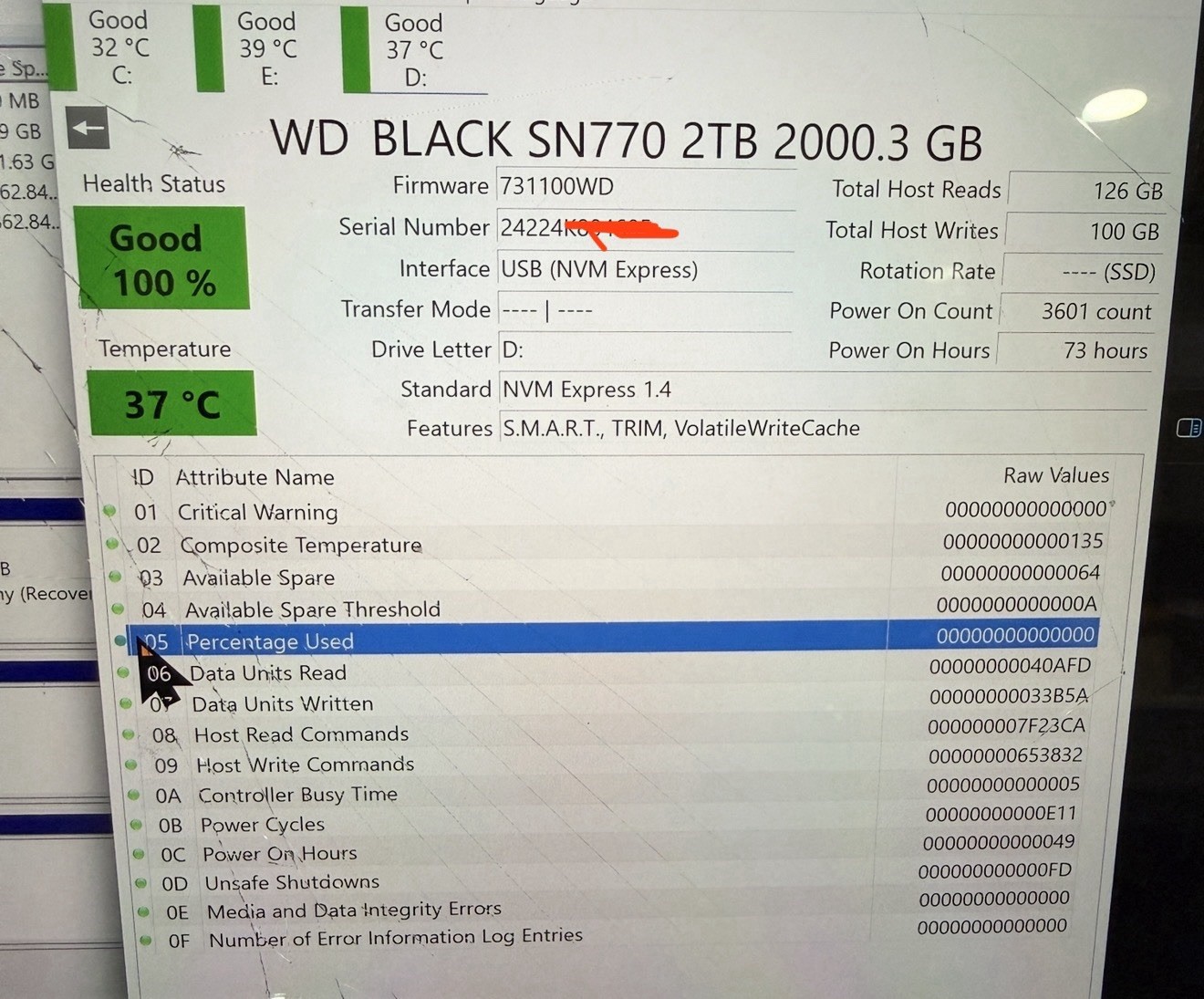 M13 Western Digital WD_BLACK SN770 WD 2TB SSD (WDS200T3X0E) 100% GOOD HEALTH