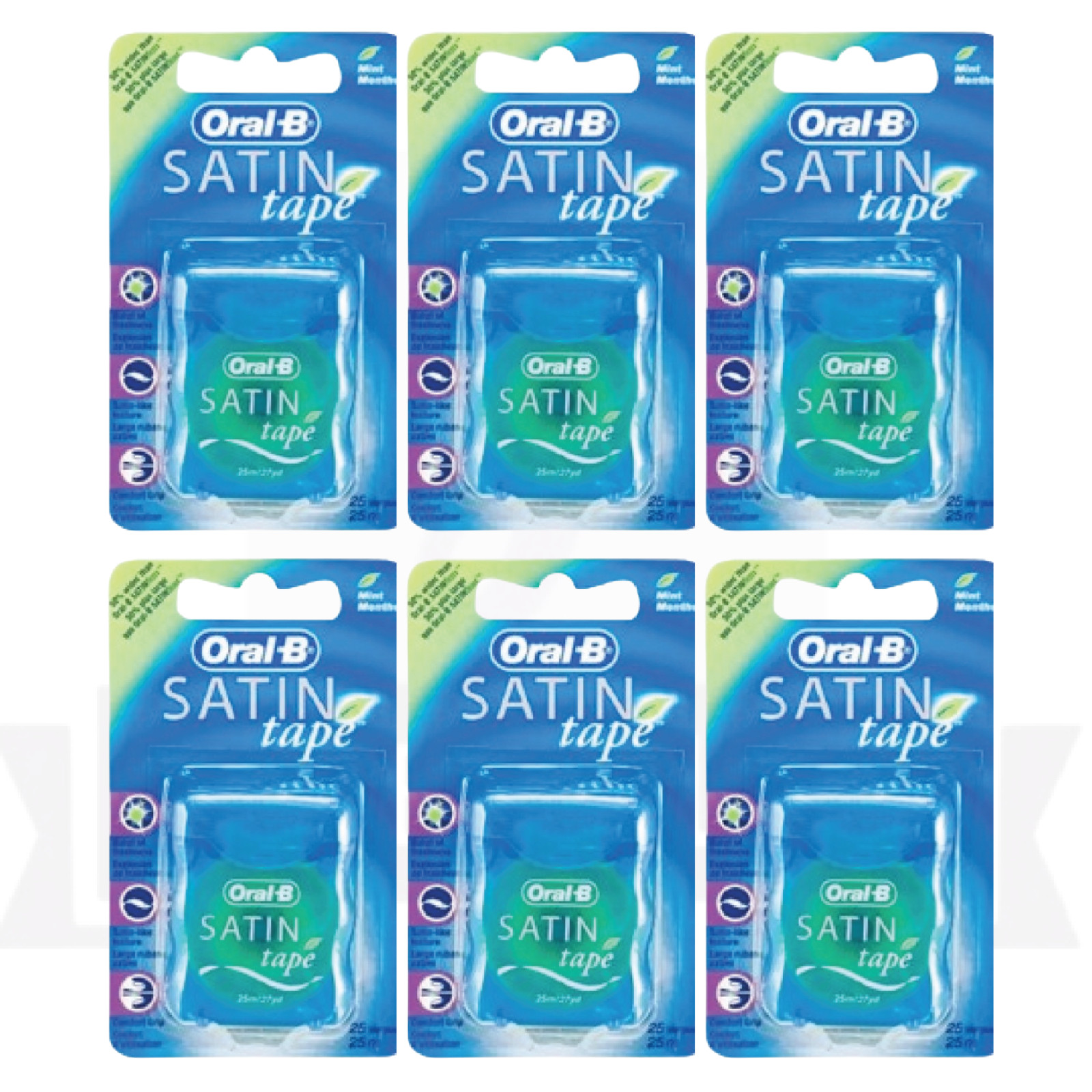 Oral-B Satin Tape Dental Floss 25m By Oral-B Satin Tape Mint-PACK OF 6