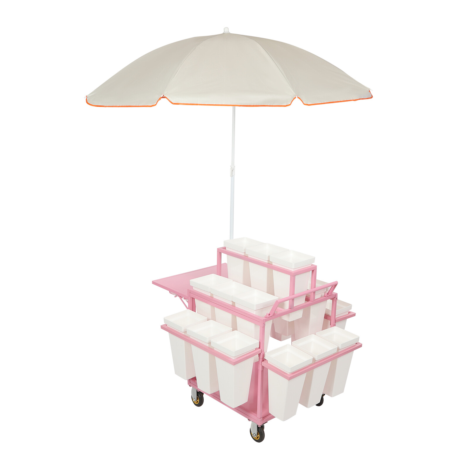 Metal Garden Cart Plant Stand Slide Out Rolling Flower Display Rack for Florist