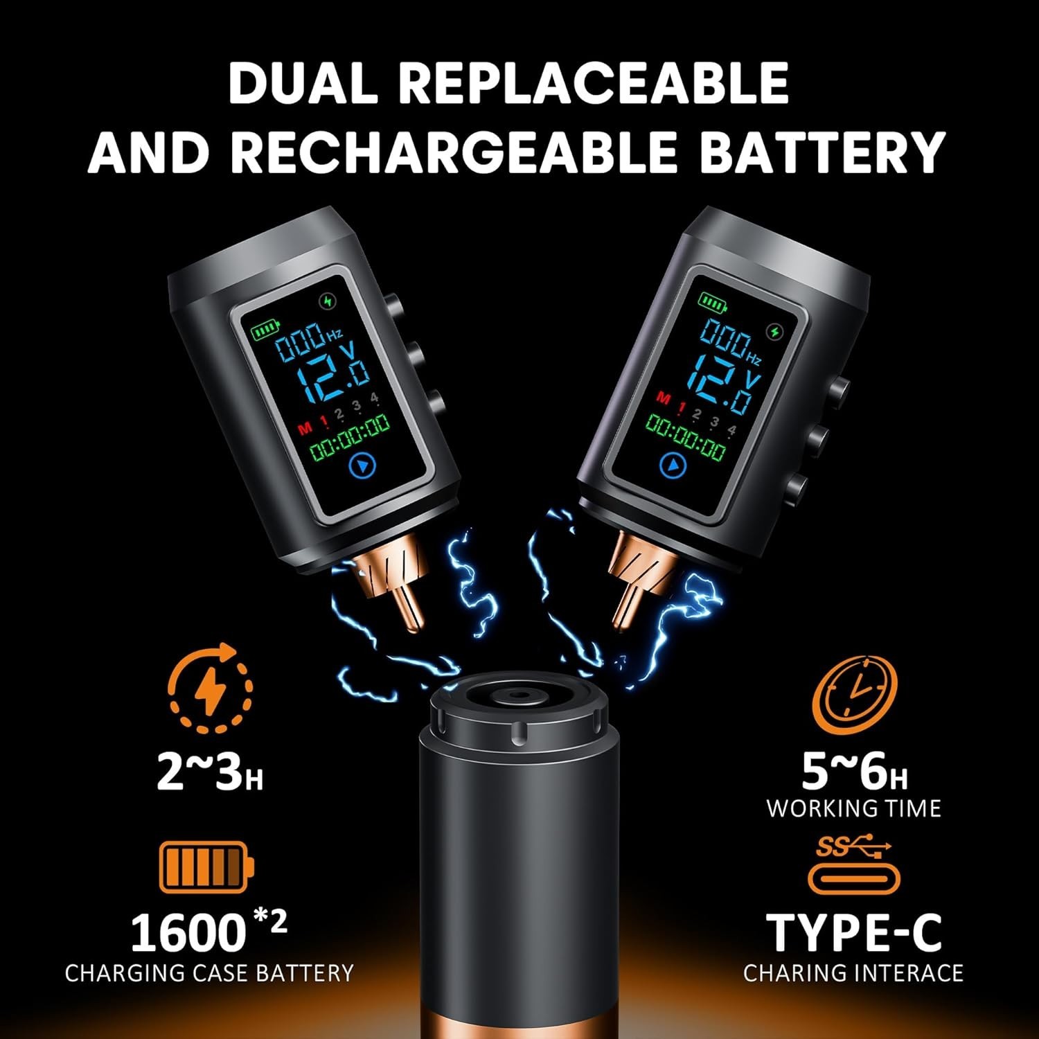 Tattoo Gun Kit Wireless Tattoo Machine Pen Kit with 2Pcs Replaceable battery ...