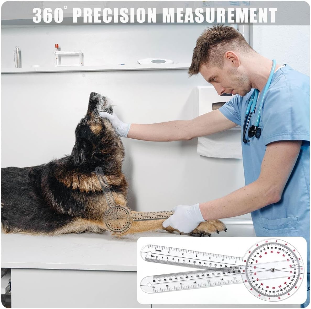 12 inch Transparent Orthopedic Angle Ruler Plastic Goniometer, 360 Degree Clear