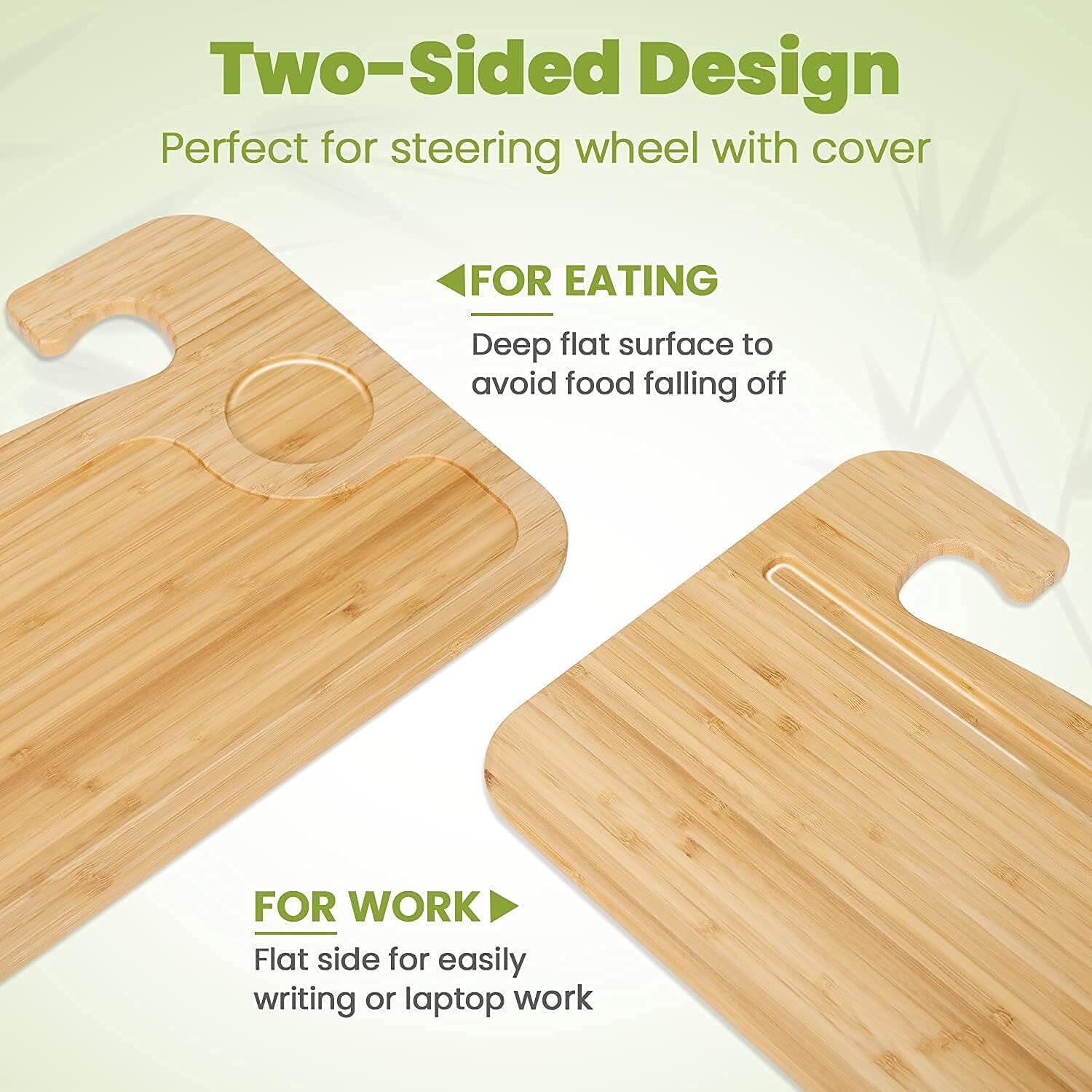 2 in 1 Car Steering Wheel Desk Bamboo Steering Wheel Tray Car Laptop Food Table