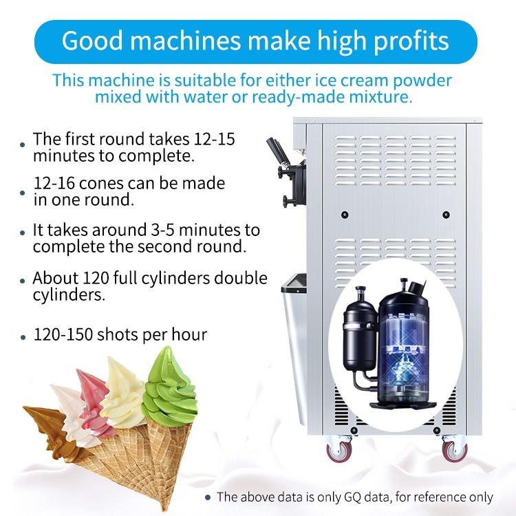 Commercial Soft Serve Ice Cream Machine Yogurt Maker 25-30 L/H Yield 3-Flavor