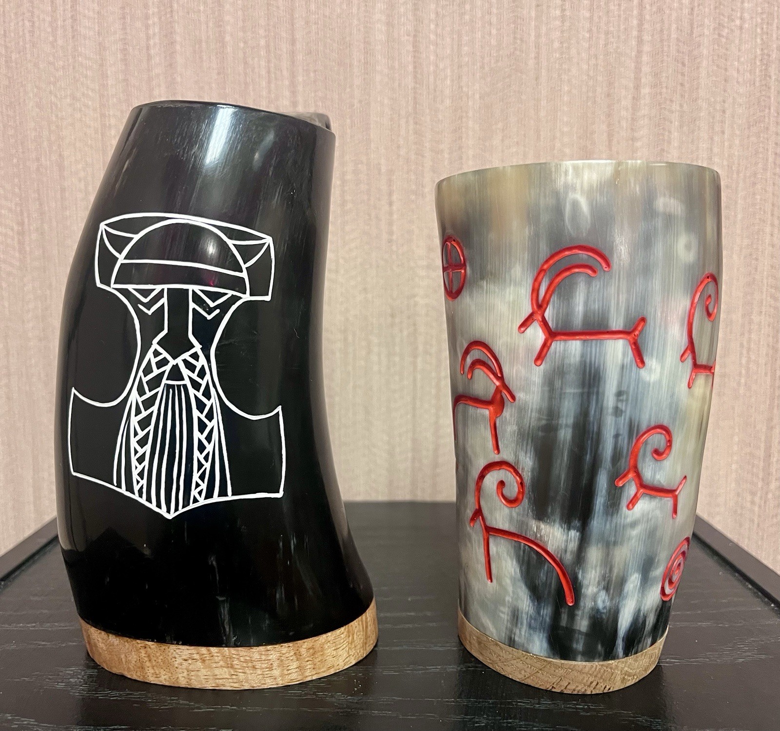 Two Viking Drinking Horn Mugs Horns of Odin - 320ml/450ml