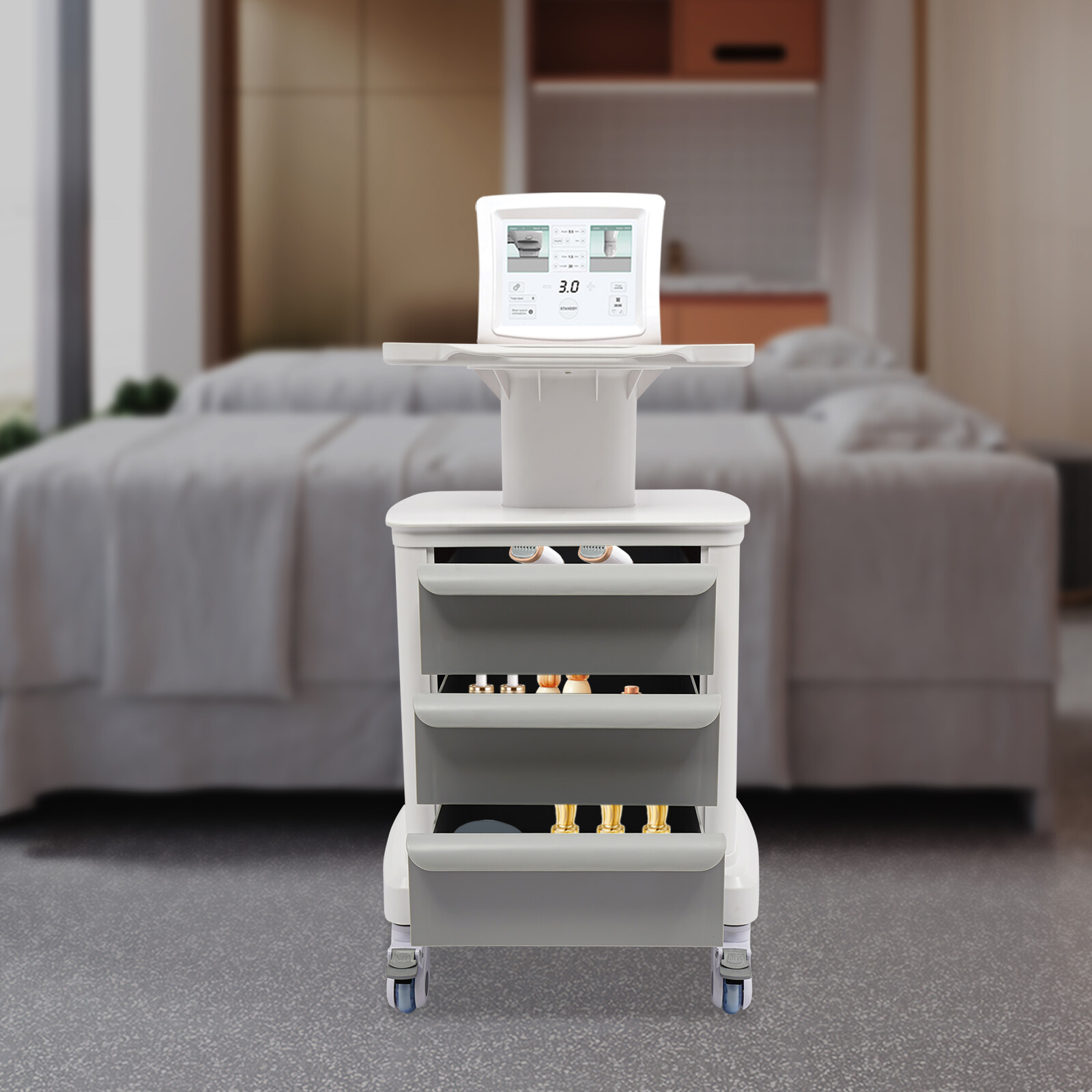 Dental Medical Mobile Cart Instrument Trolley 3 Drawers with Power Socket