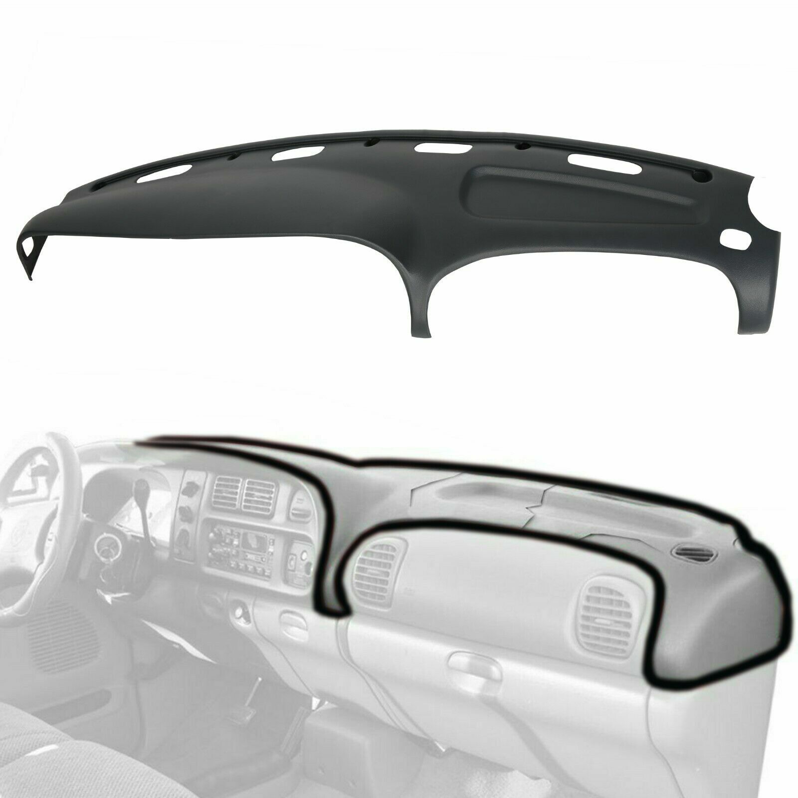 For 1998-2002 Dodge Ram Pickup ABS Dash Bezel & Dashboard Cover Overlay W/clips