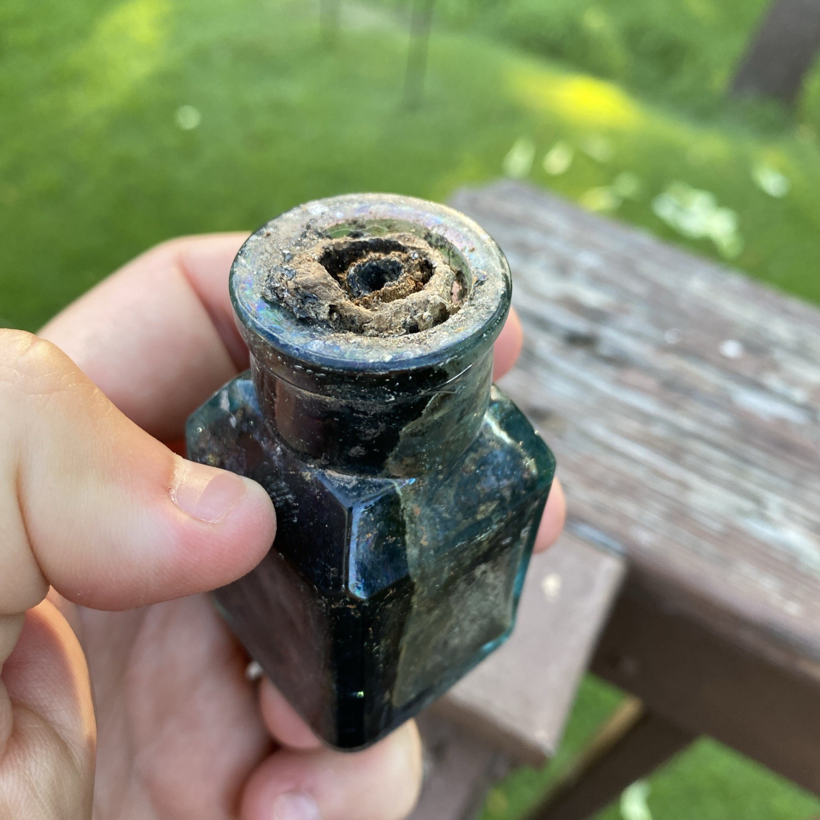 Small Aqua Cathedral Style Bottle Possibly An Ink Or Mucilage