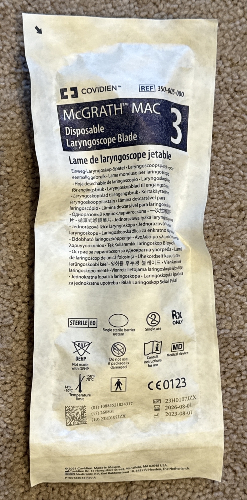 McGrath Laryngoscope MAC # 3 Disposable Blade NEW (expires 2026 AUG)