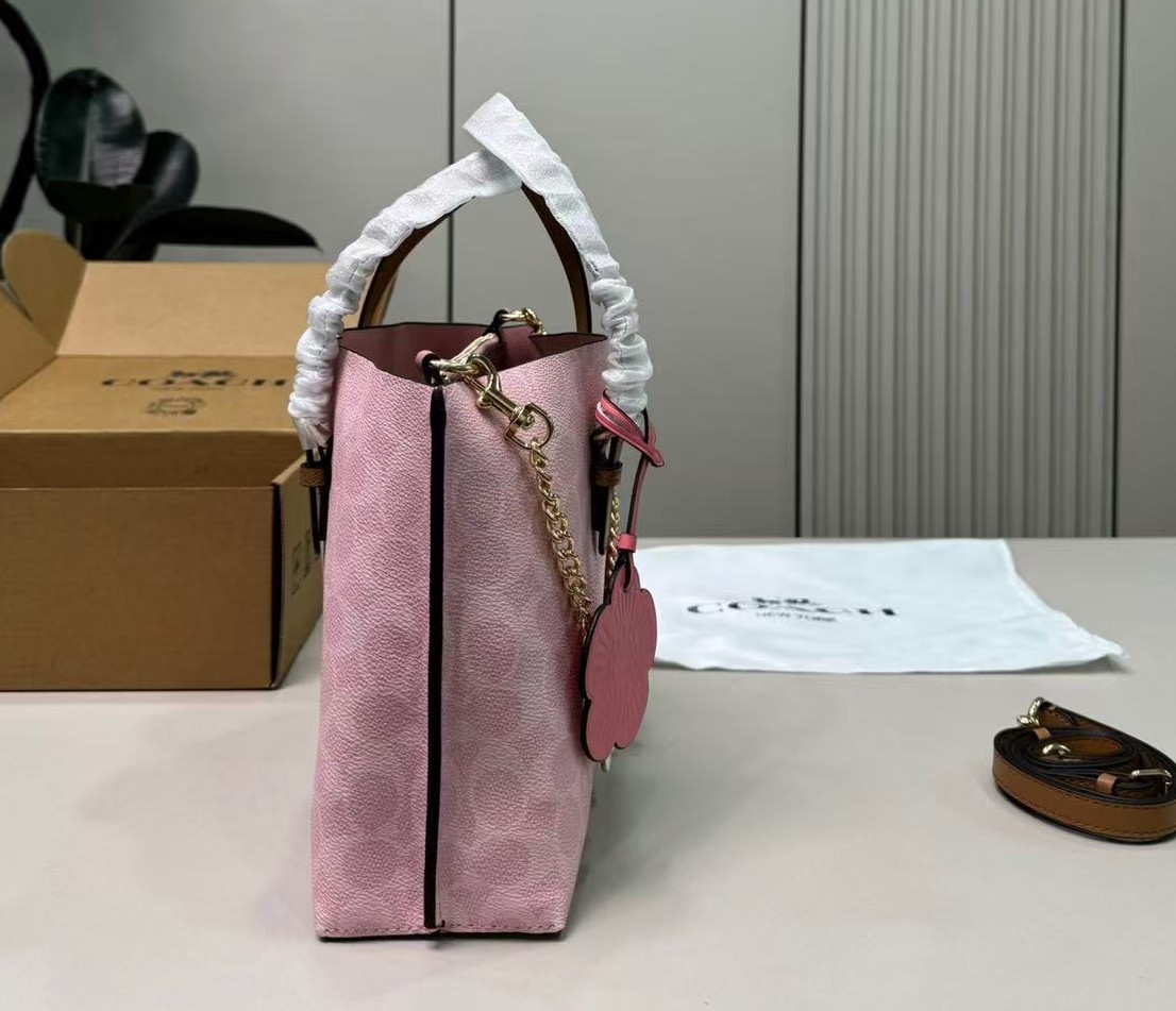 COACH Mollie Tote Bag 25 In Signature Canvas With Charms CER24 Powder Pink #NEKO