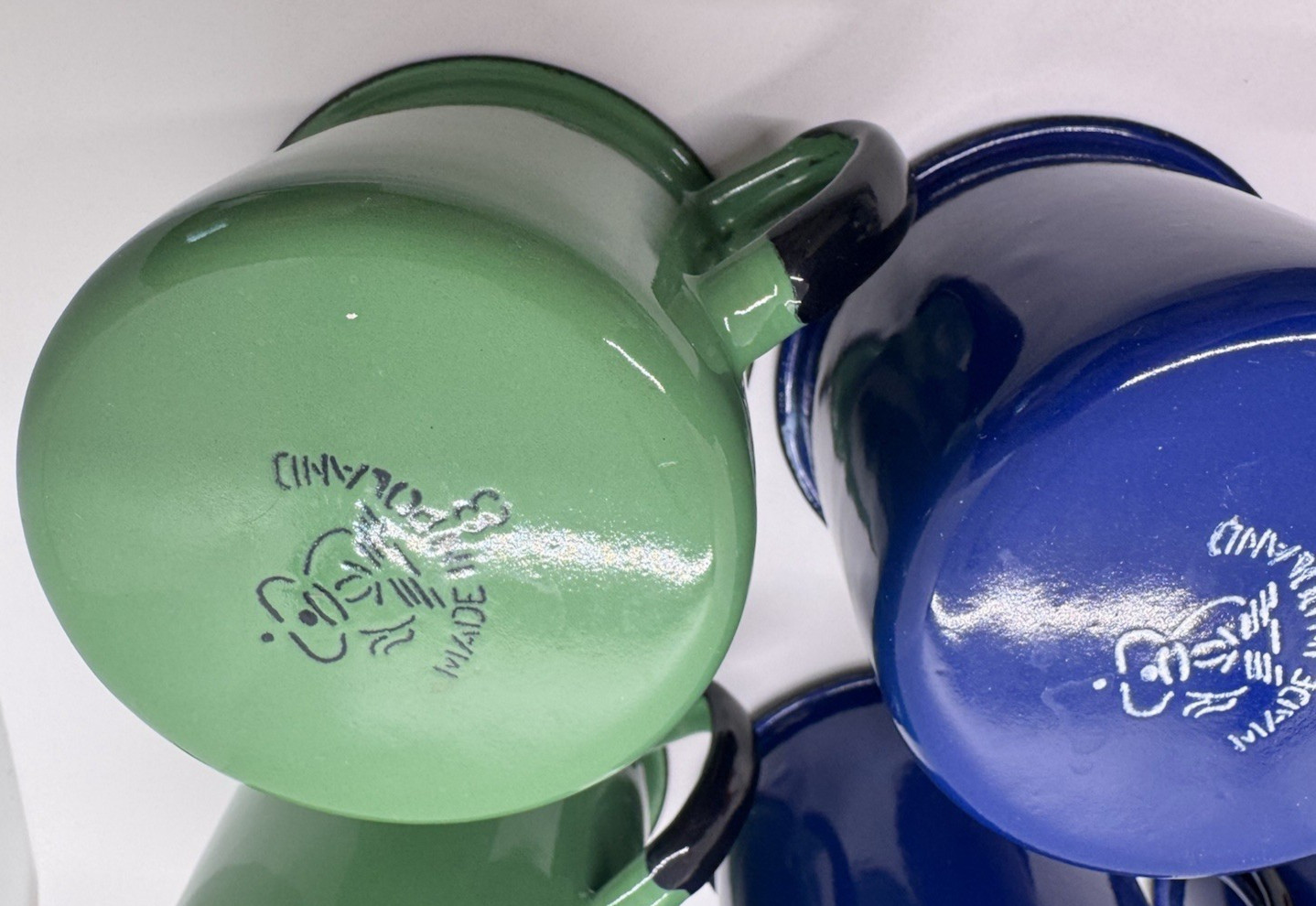 Vintage Red Blue Green Enamel Mug - Made in Poland - Size 8 - MCM