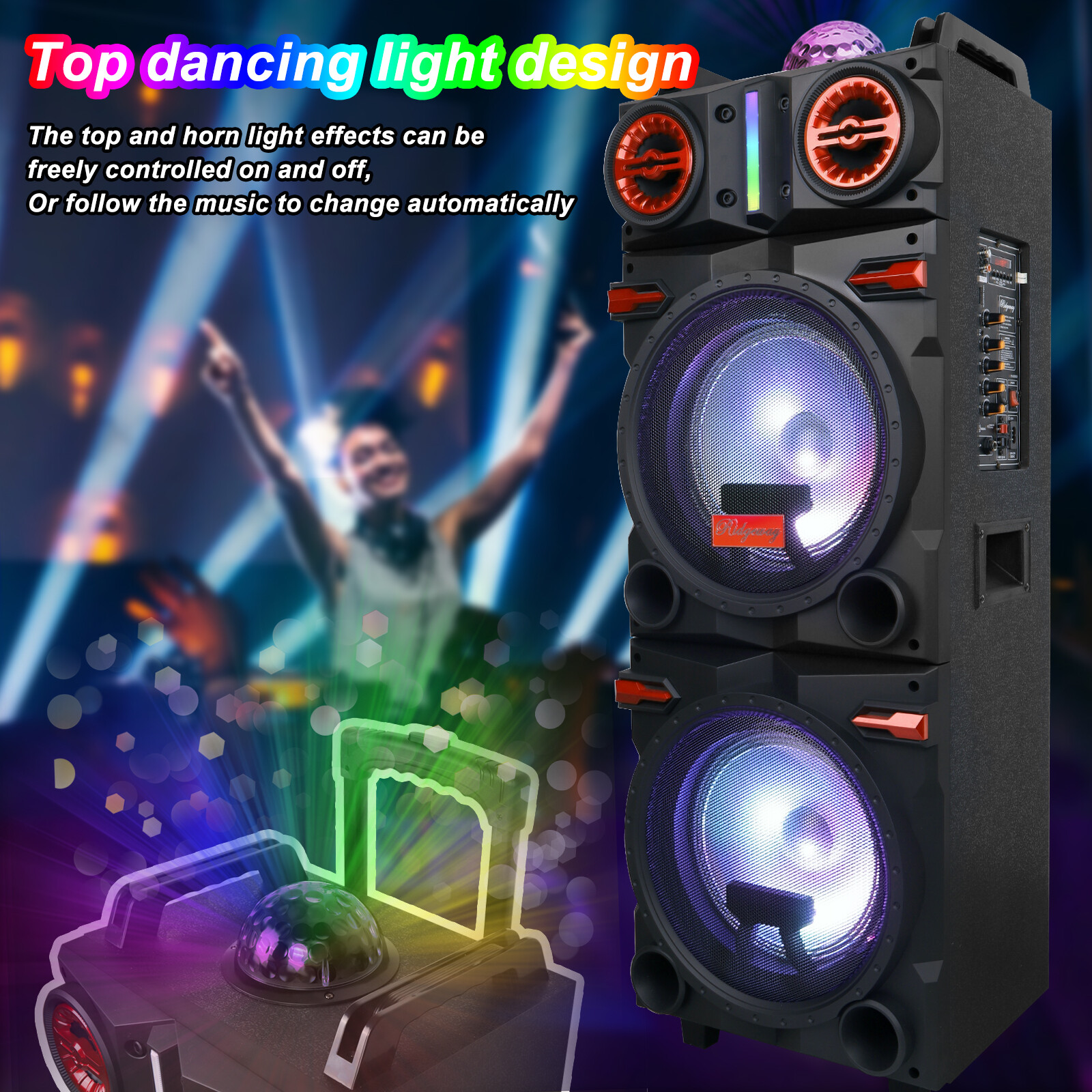 9000W Dual 10" Woofer Bluetooth Party Speaker - Rechargeable FM Karaoke DJ AUX