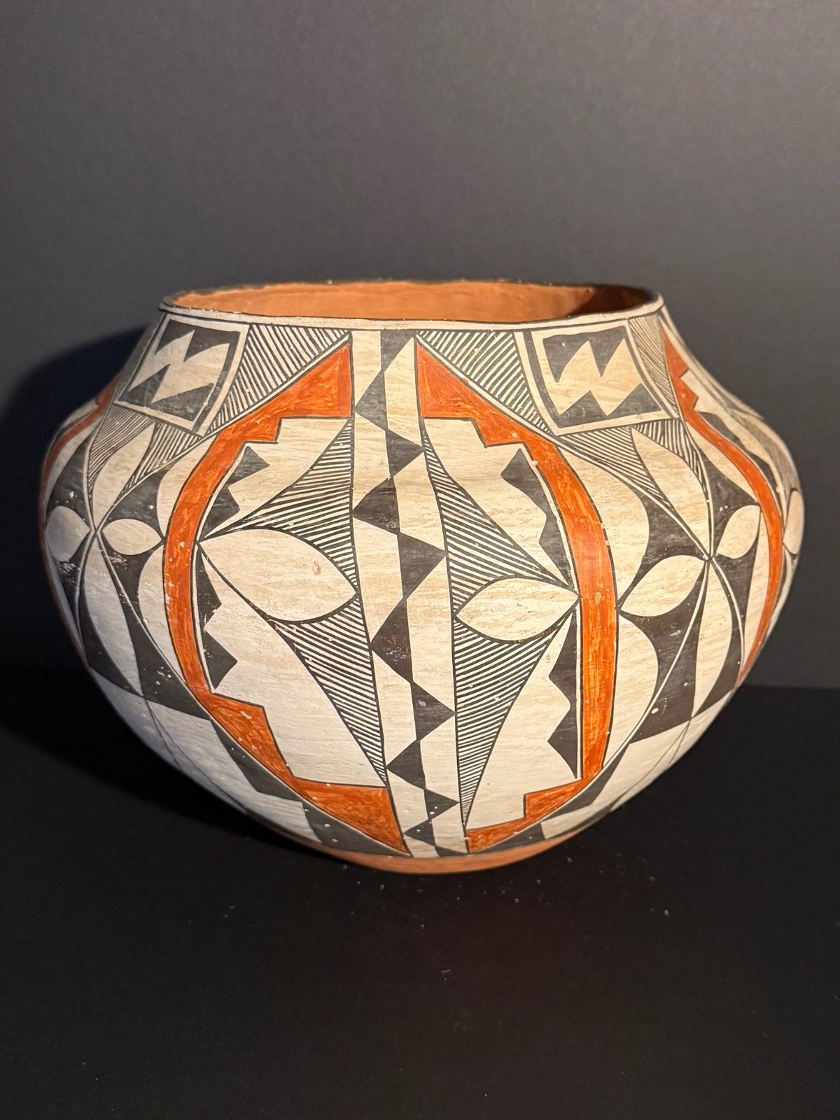 LARGE ACOMA POLYCHROME POTTERY OLLA,BEAUTIFUL PAINT DECORATION,C1900, EXCELLENT!