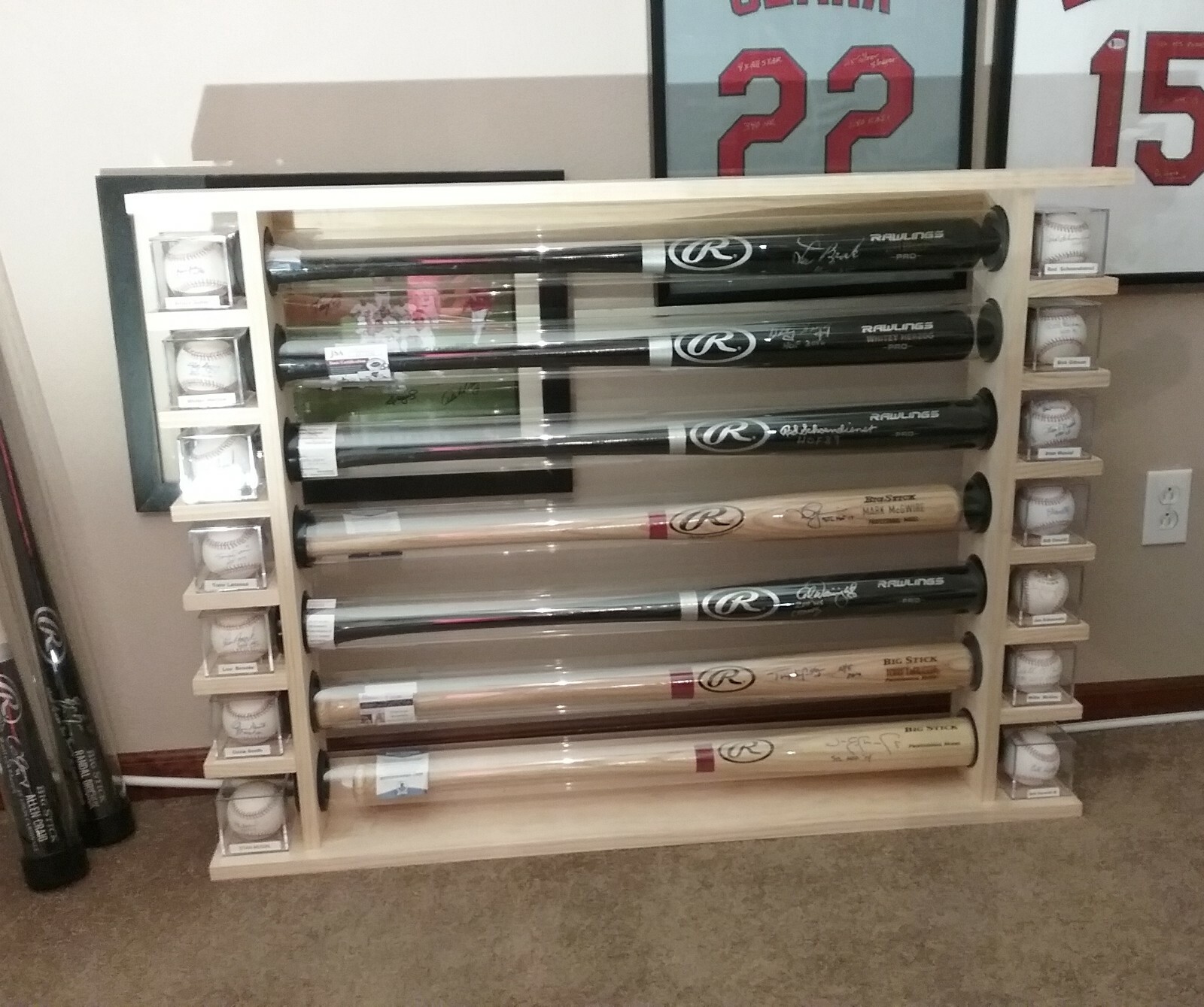 6 Bat - Wood Free Standing Baseball Bat Display Rack