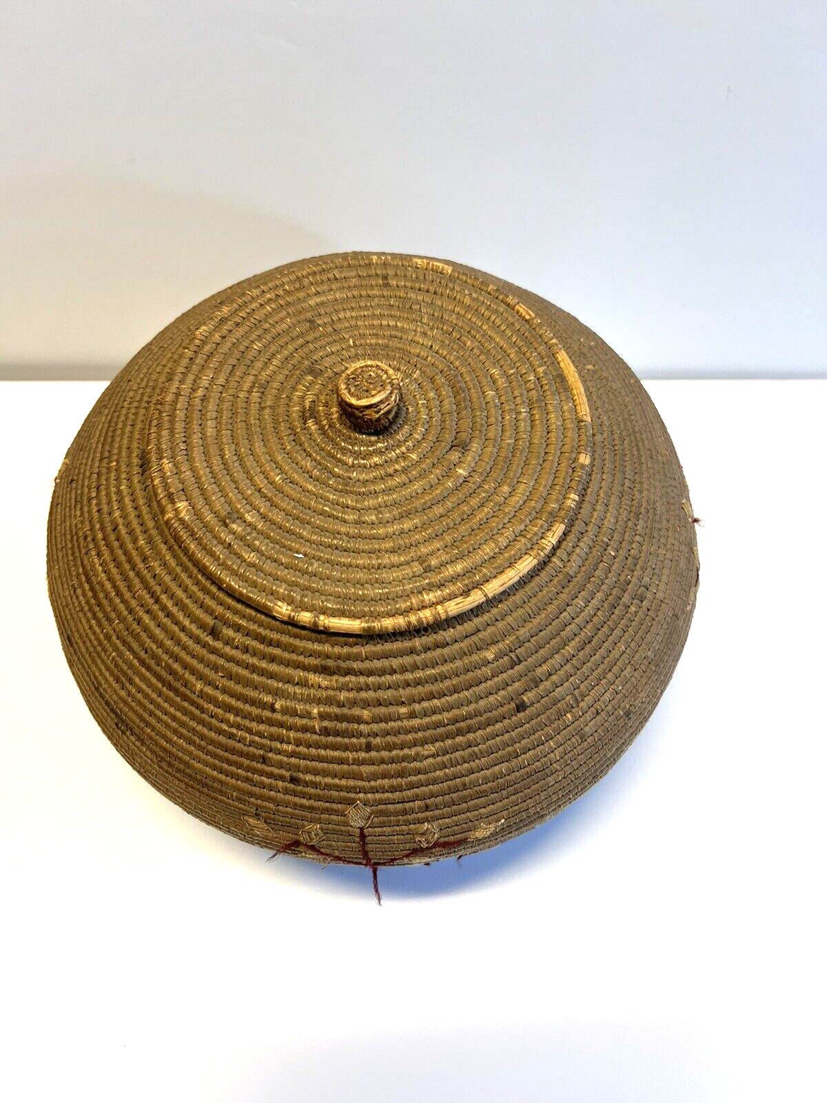 Native American Alaskan Indian Inuit Basket; Embroidery; Large; Late 1800's