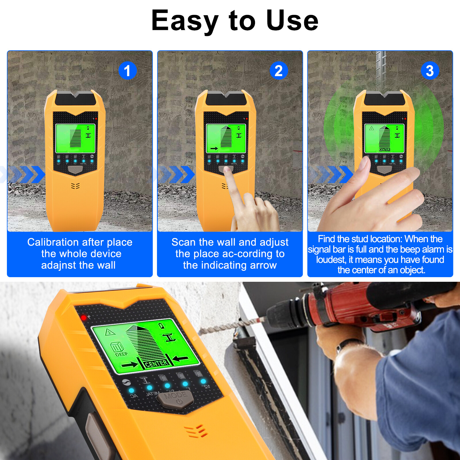 5 in 1 Digital Stud Finder Wood Metal Pipe Wire Wall Scanner Sensor LCD Detector