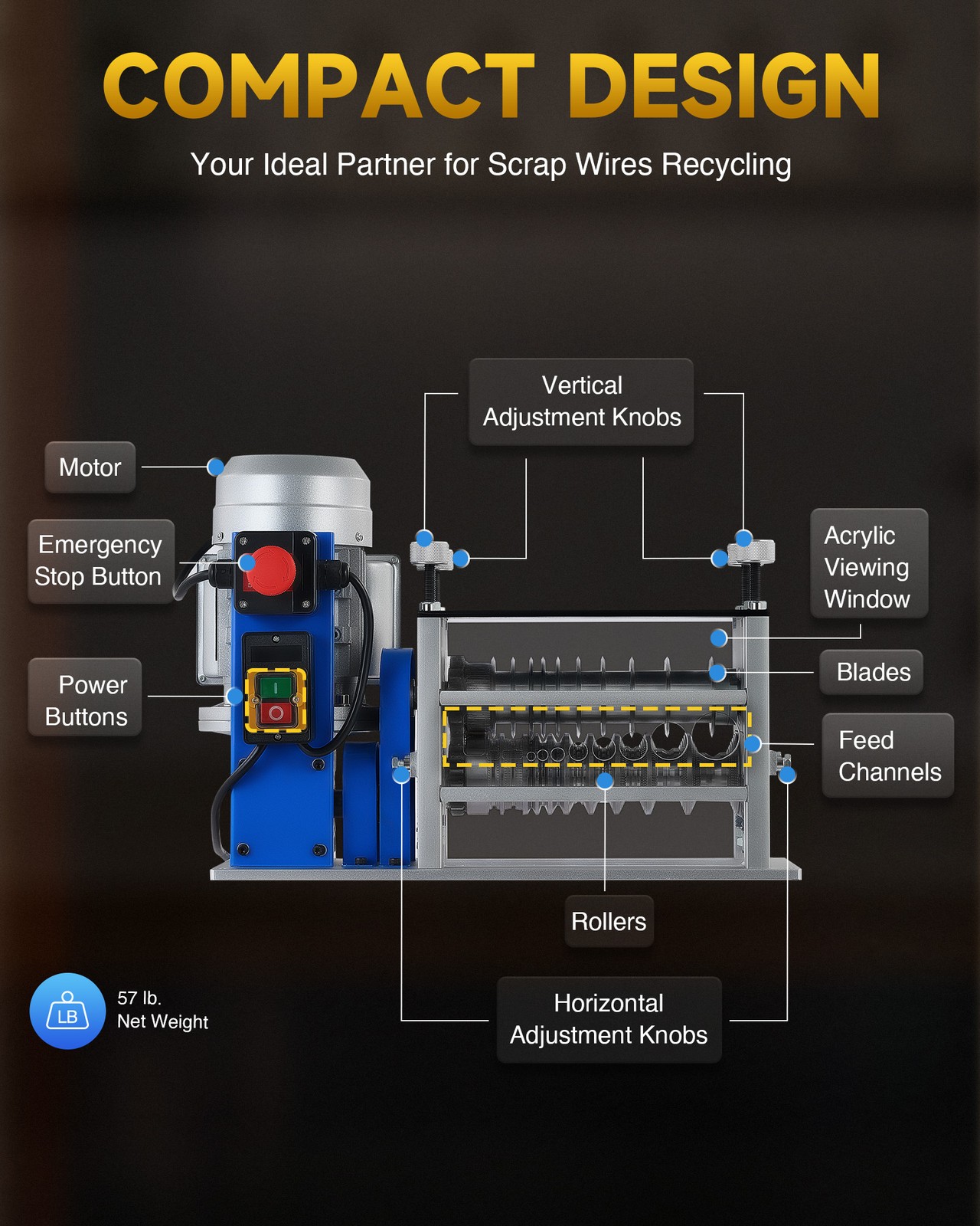 CREWORKS Wire Stripping Machine Copper Cable Peeling Stripper Metal Recycle Tool