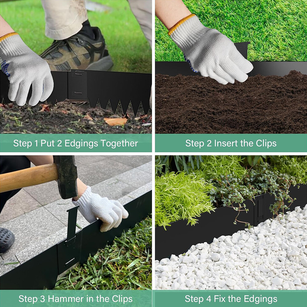 10 Inch x 6 Packs Black Steel Landscape Edgings Metal Garden Edging for Outdoors