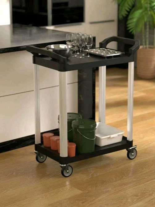 Small Bussing Cart with Two Shelves 32" x 16" x 24" BLACK 109CARTBS2BK Utility