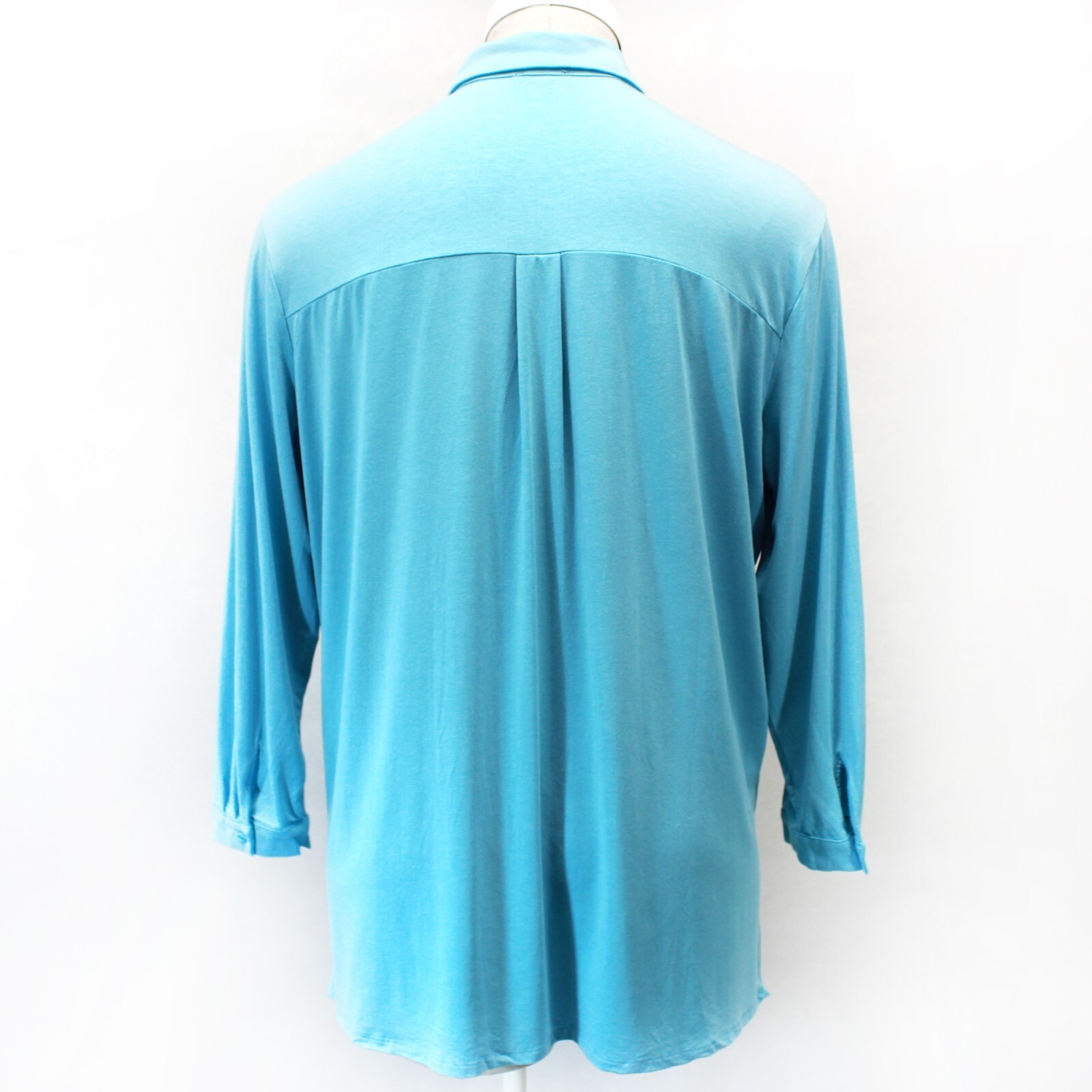 Eileen Fisher Plus Size Blue Jersey Collared Button Up Tunic Top Blouse 2X